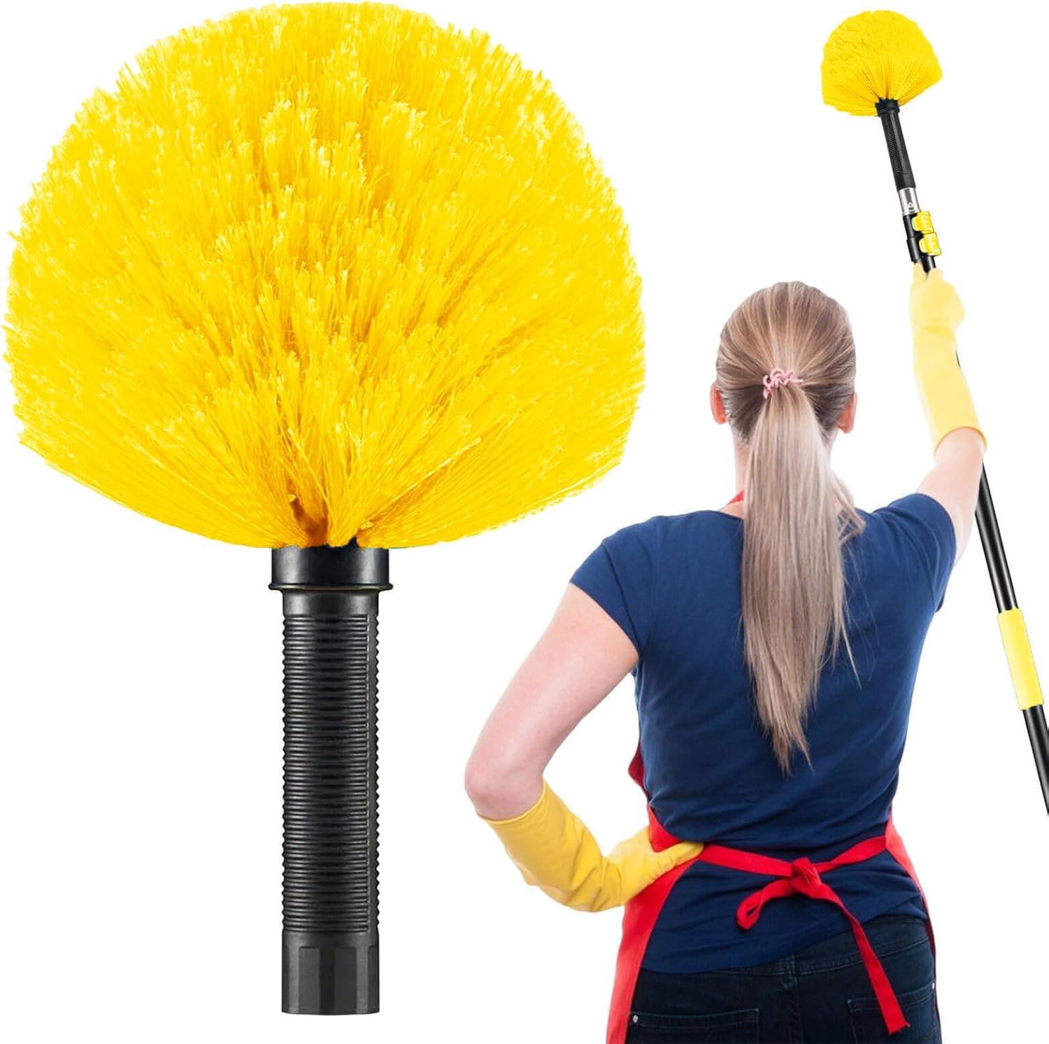 Cobweb Duster Brush Head, Spider Web Cleaning Tool, Indoor &amp; Outdoor Use, Fits 3/4 Inch Acme Threaded Poles (Yellow)