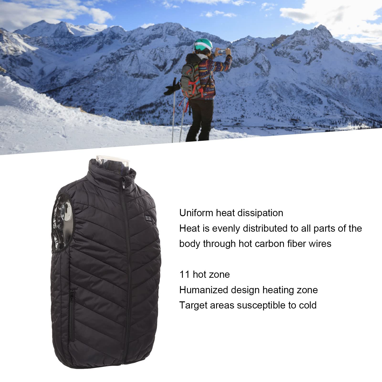 Fydun Gilet Riscaldato a 11 Posti Gilet Riscaldante Elettrico USB a Doppio Controllo Giacca Riscaldante per Vestiti Riscaldanti Neri per Esterni Invernali Famiglia Applicata XL