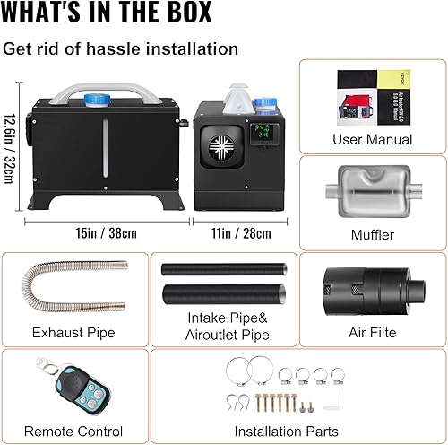 Miniatura 7 de VEVOR Calentador de aire diésel de 8 KW, calentador de camión todo en uno de 12 V, calentador de estacionamiento con LCD negro, control remoto,