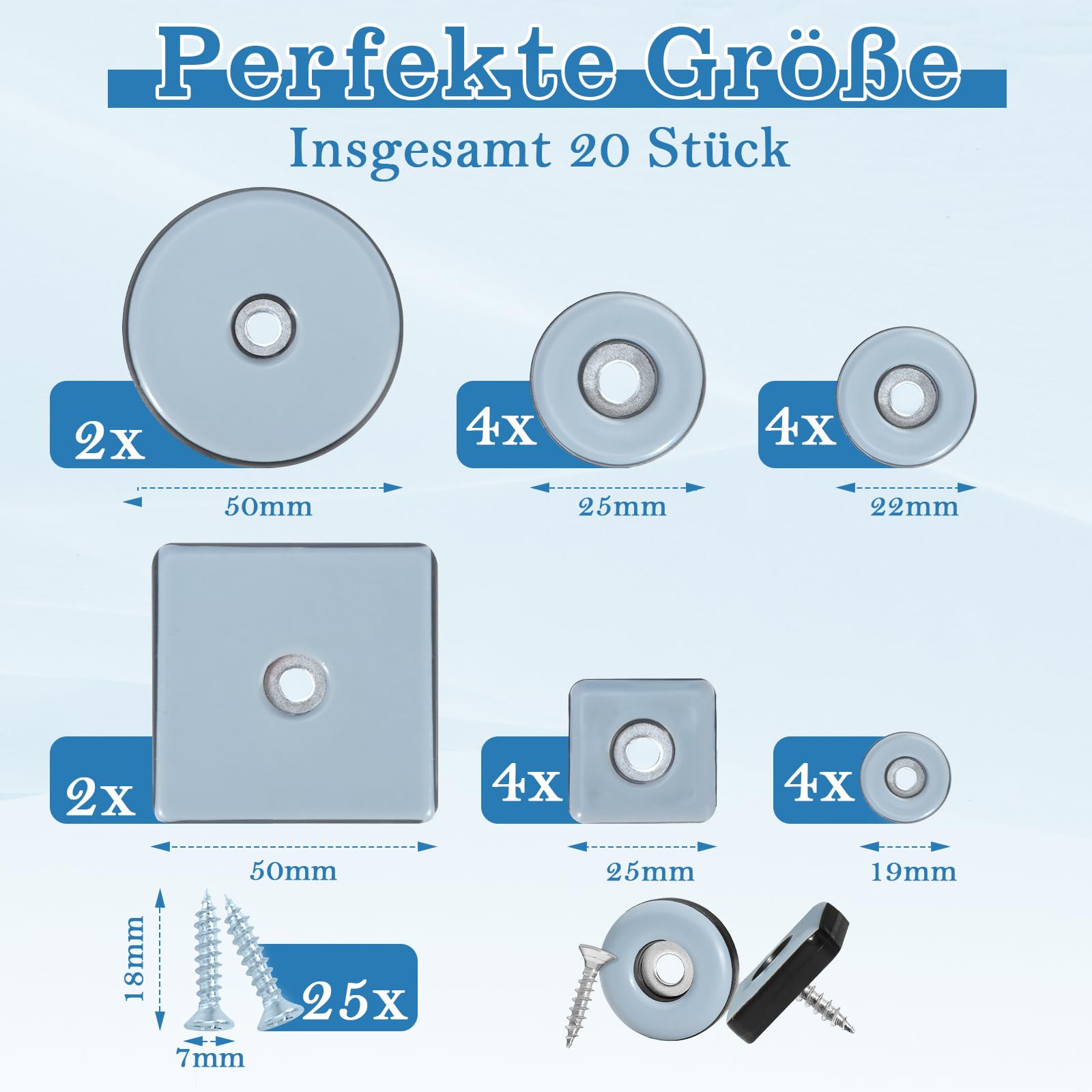 Teflon Gliders Screws with Stainless Steel Screws Teflon Gliders Square Furniture Gliders 25 mm - Image 2