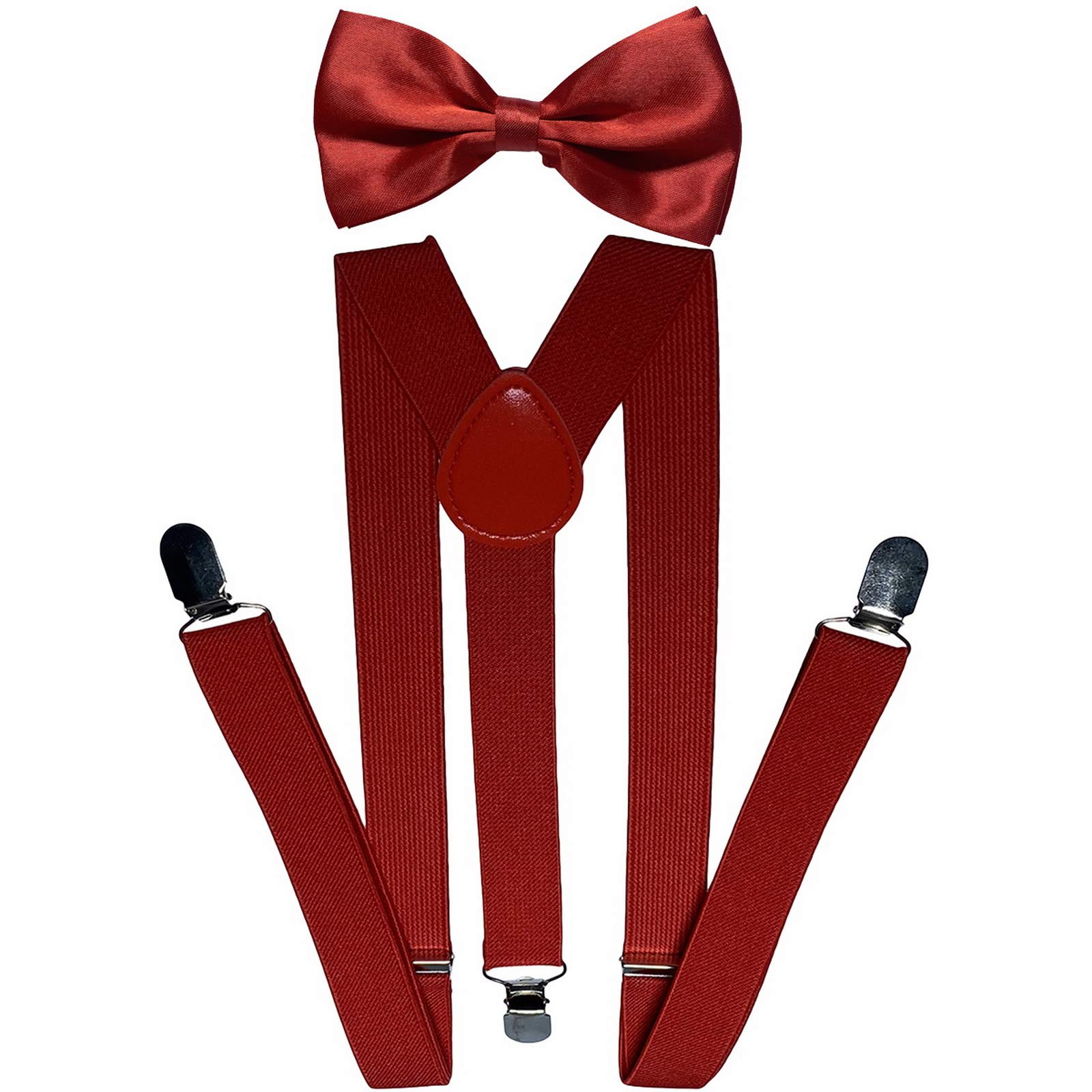 Herren Jungen Casual formelle passende Y Rücken 3 Clips Hosenträger & vorgebundene Fliege Combo Sets Gr. Einheitsgröße, rot