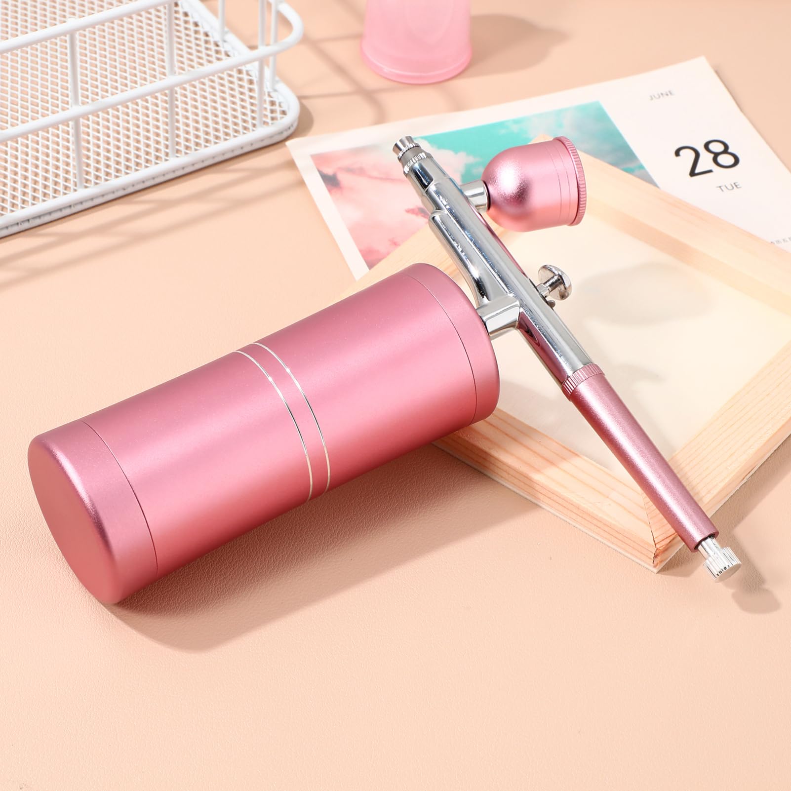 Kit Aerografo Mini Portatile Rosa, Modello B, per Pittura e Trucco | Acciaio Inossidabile, Alluminio e Abs, Leggero, Uso Ufficio e Quotidiano, Nebulizzazione Facciale