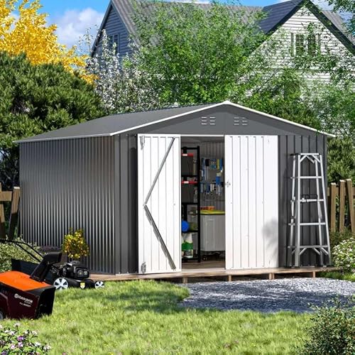 Secure & Spacious 10x12ft Steel Outdoor Storage Shed - Weatherproof Metal Garden Shed with Lockable Doors for Tools & Equipment
