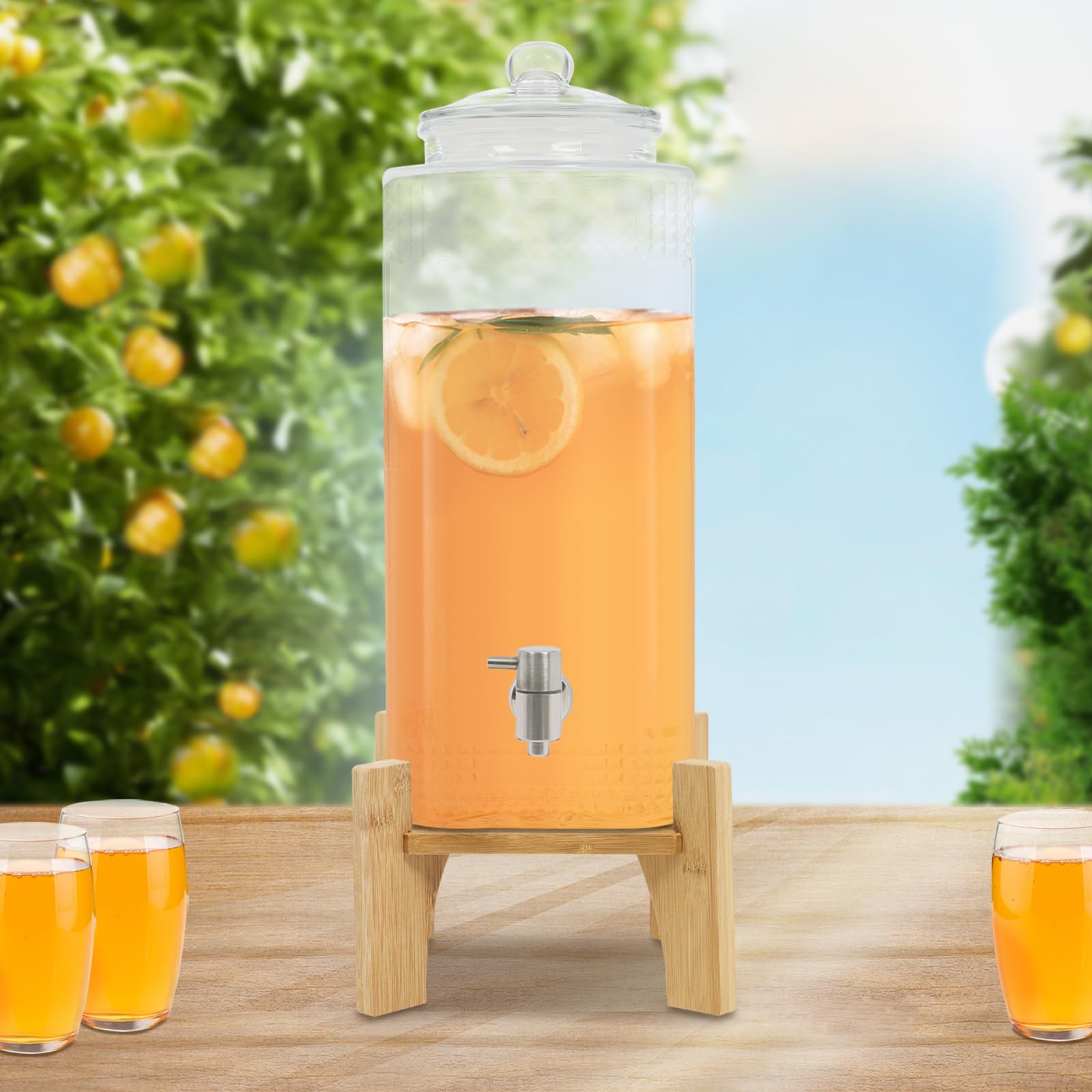 Dispensador de Bebida con Grifo de Vidrio para Buffet | Vidrio robusto servicio fácil con grifo dispensador de bebidas para fiestas buffet cocina, base estable y llenado simple
