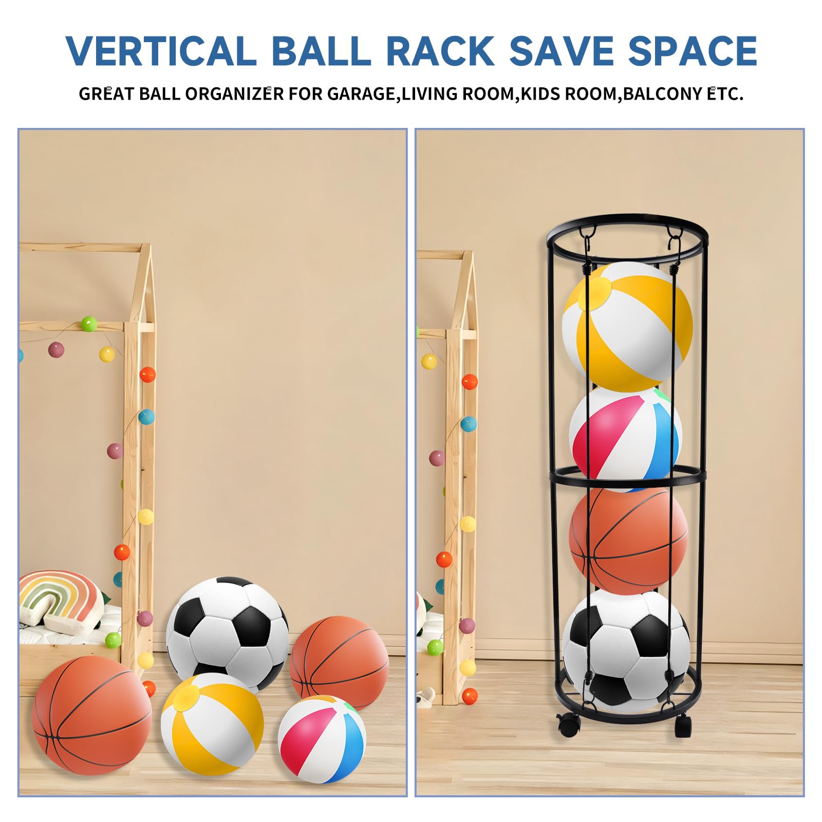 Organizzatore di palline, 101,6 x 33,5 cm, carrucole mobili sul fondo,porta palloni da calcio, per sale interne e palestre
