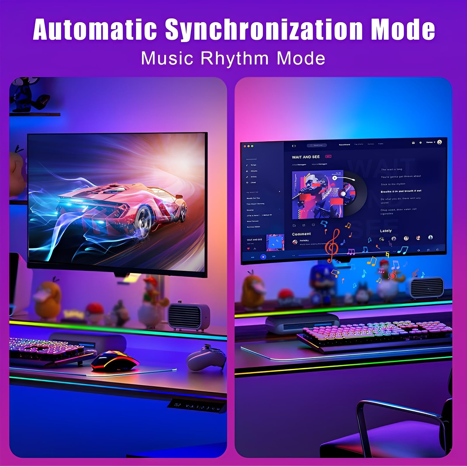 Retroilluminazione per Monitor PC da 27 Pollici, Striscia Luminosa a LED RGBIC Sincrona con Colore Dello Schermo e Musica per Giochi, Film, Ecc, Facile da Usare Senza Fotocamera (4 Striscia LED)