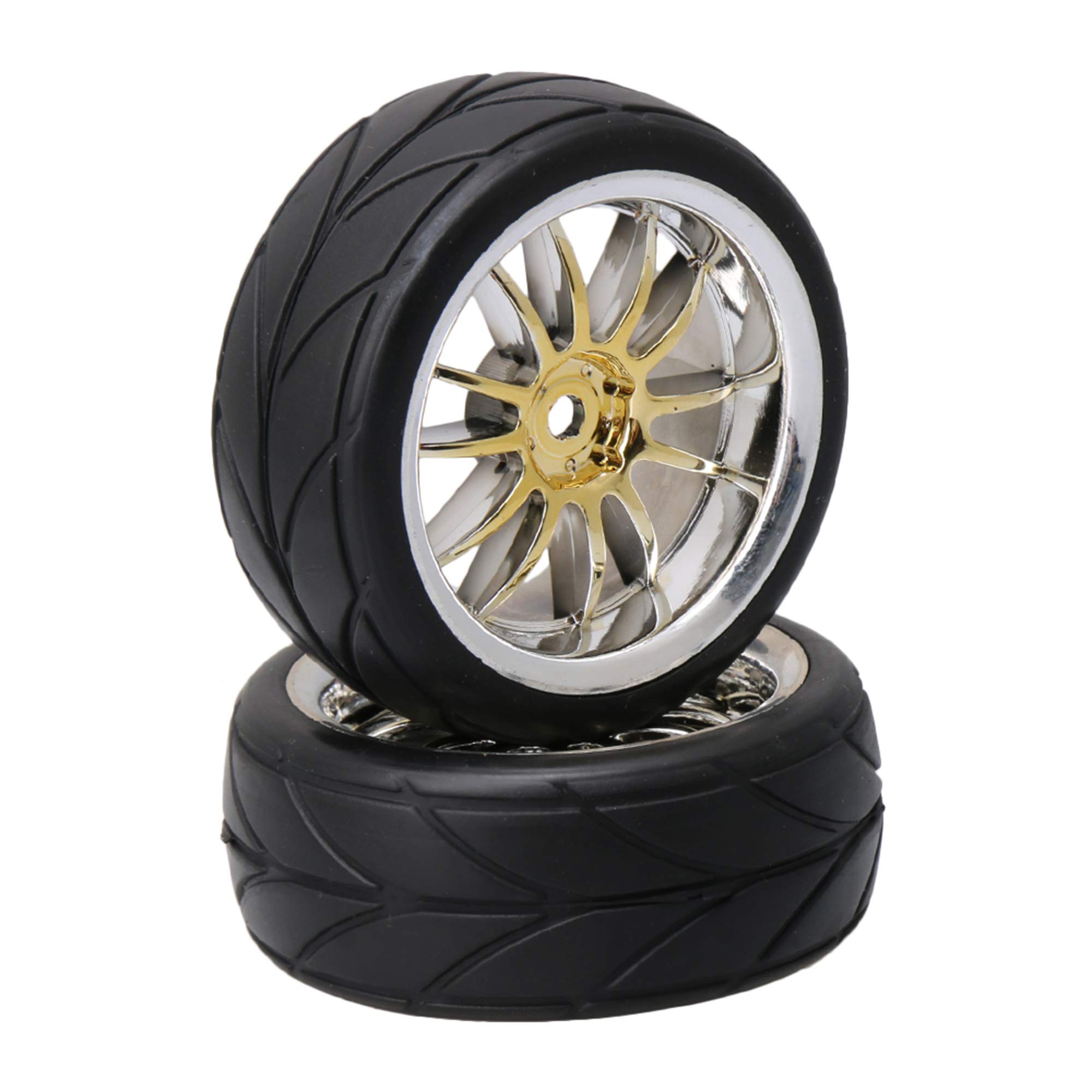 BQLZR Slick Tires With 12-Spoke Wheel Rims For RC1:10 On Road Racing Car Pack Of 4