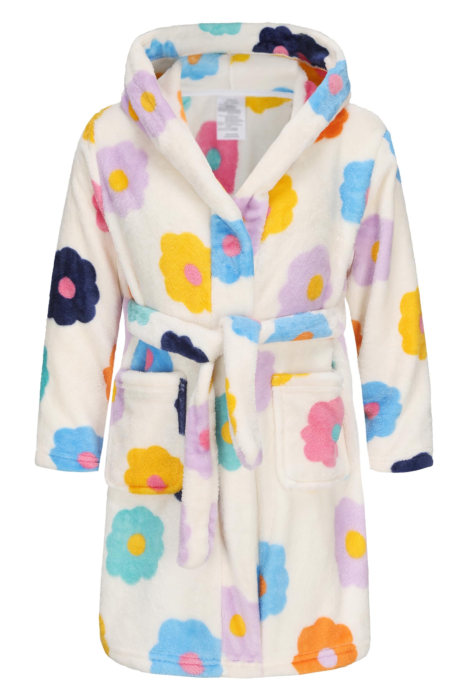 Childlike Me Girls Fleece Hooded Robes Soft Plush Bathrobe for Kids 2-16 Years White Flower 3-4 Years