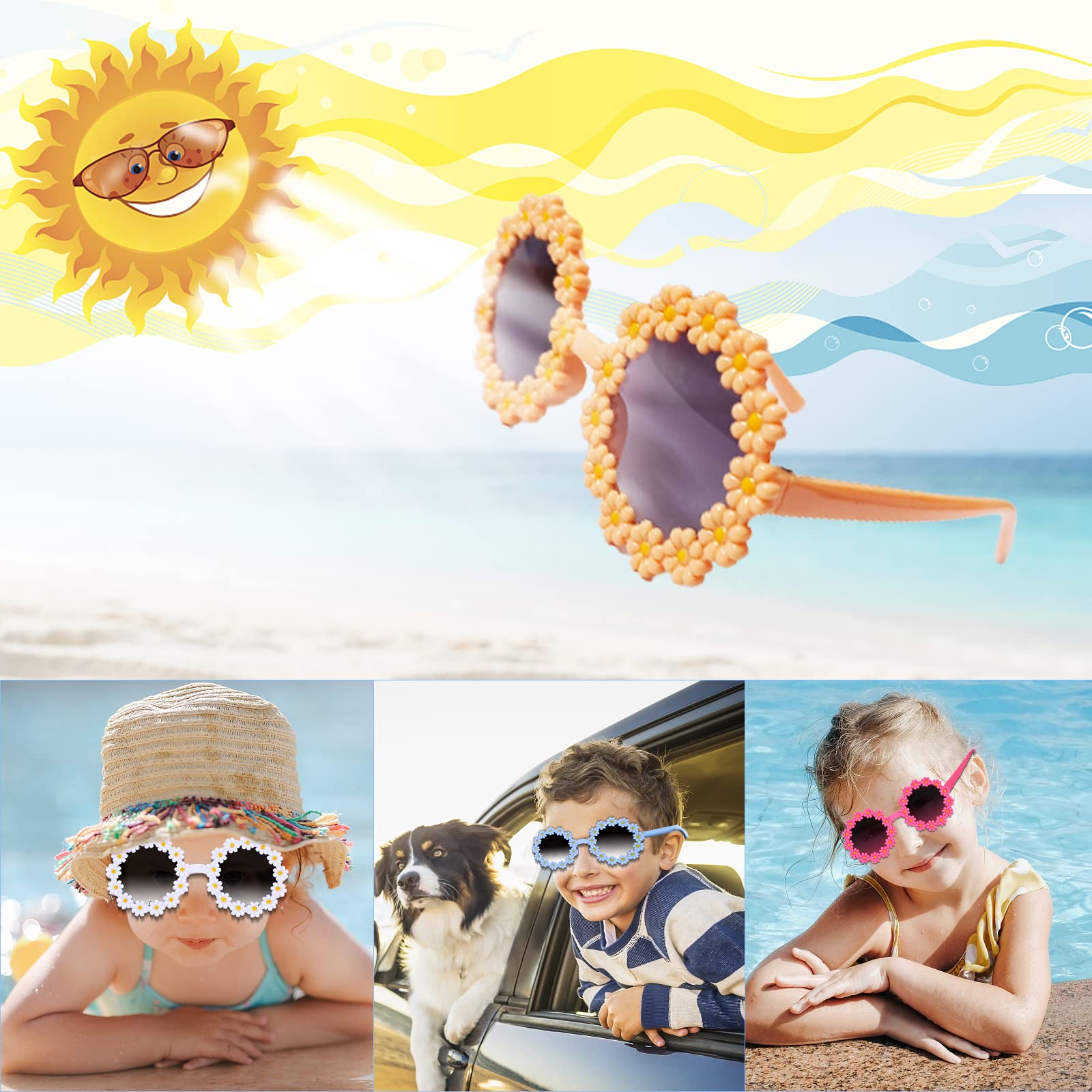 Paquete de 6 lentes de sol de fiesta para niños con protección UV400, lentes de sol para niños y niñas