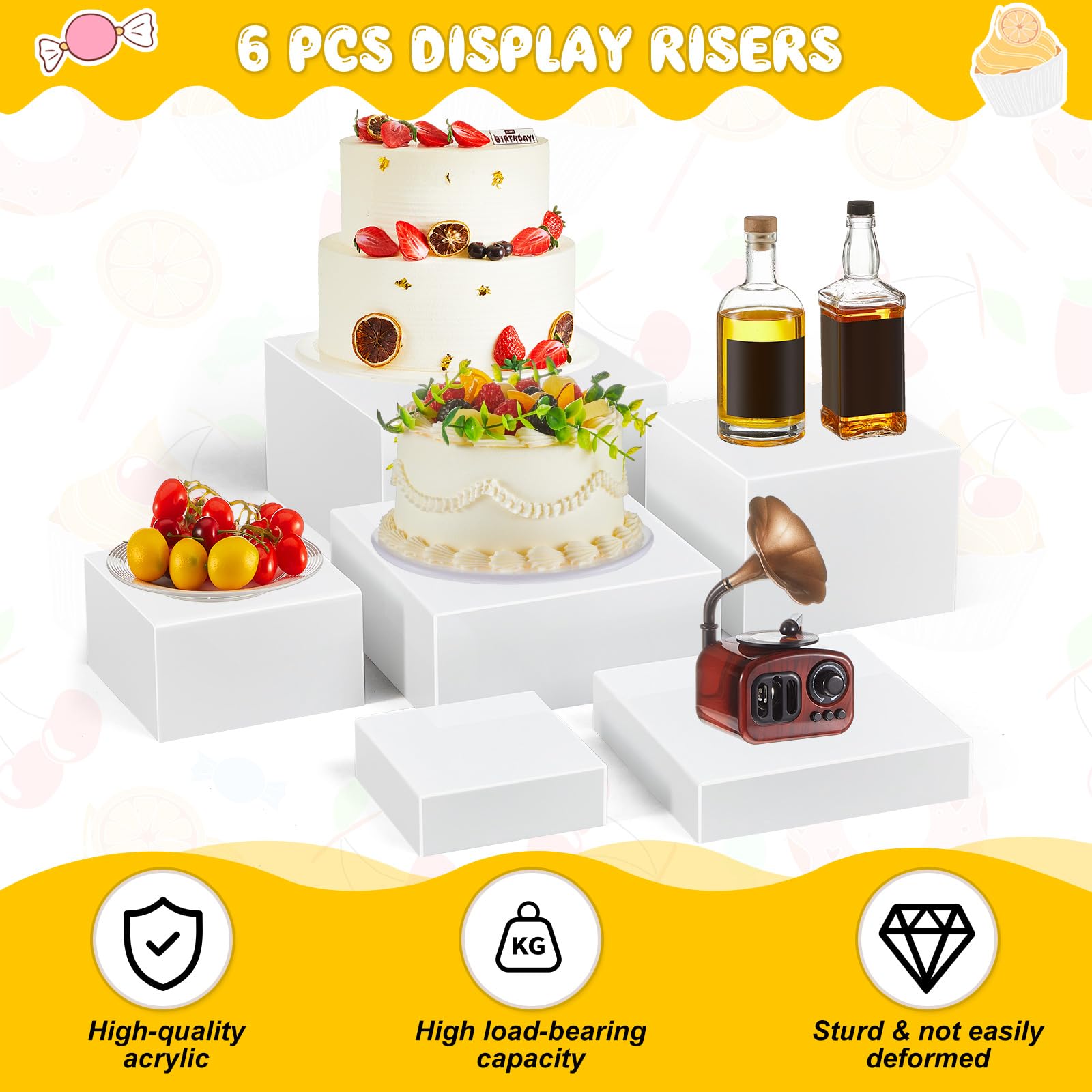 Leinuosen 6 elevadores de buffet, elevadores de alimentos para mesa de buffet, cubos acrílicos con soporte de exhibición inferior hueco para catering coleccionables de 6, 7, 8, 9, 10 y 11 pulgadas