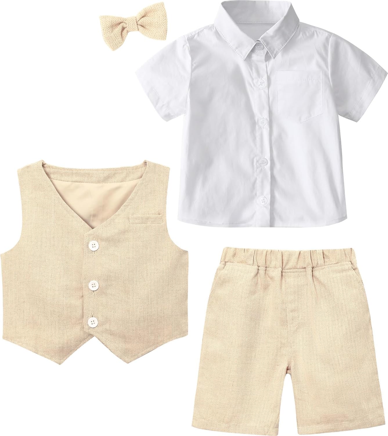 A&J DESIGN 4pcs Baby & Toddler Suit, 12 Months - 6 Years, Shirt & Shorts & Vest & Bow Tie