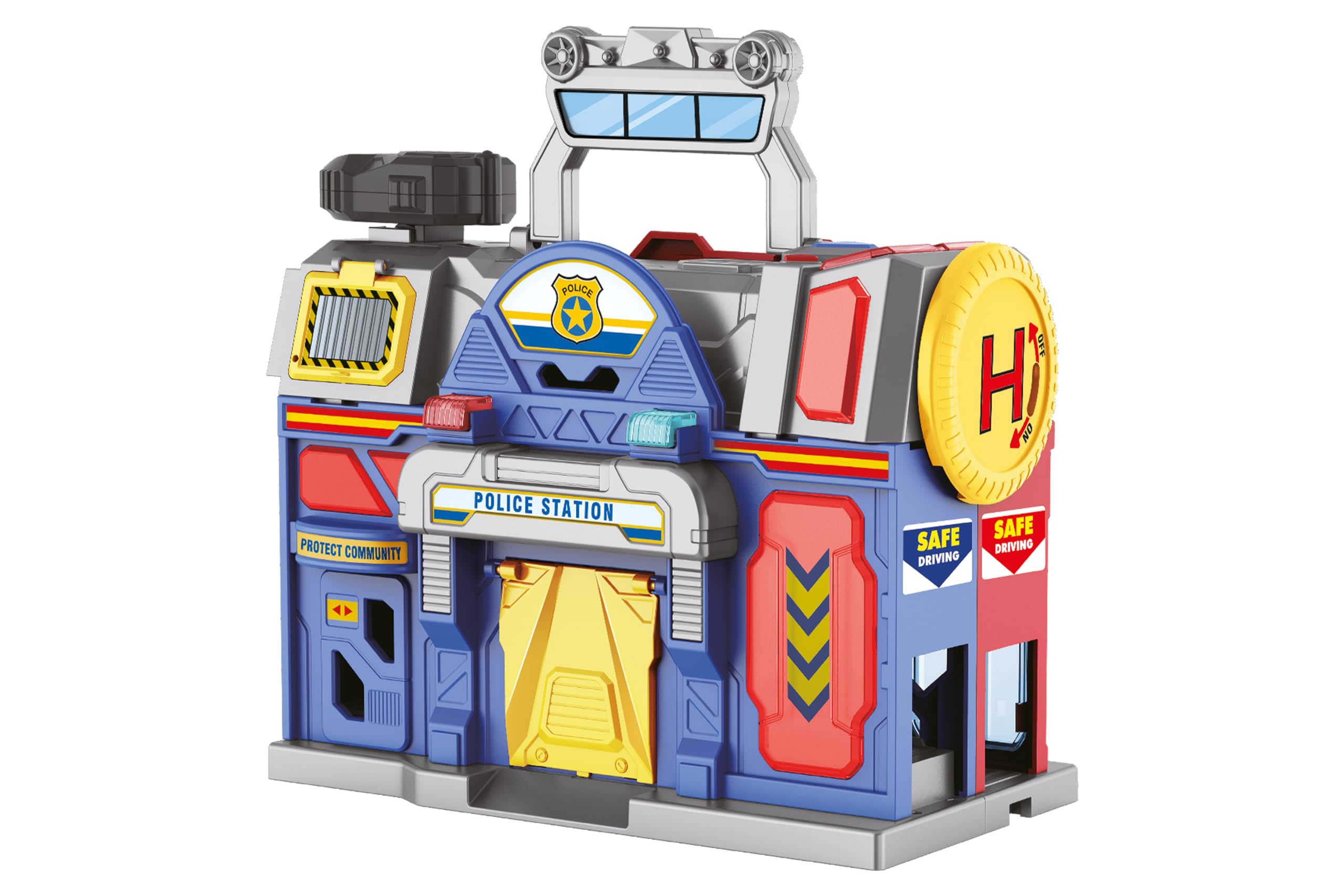 Gran estación de emergencia con sonidos y luces - Bomberos y policía - Sonidos y luces - Megáfono - 2 modelos de coche die-cast incluidos - Dimensiones 75 x 39 x 30 cm - Globo Juguetes - WToy 42189