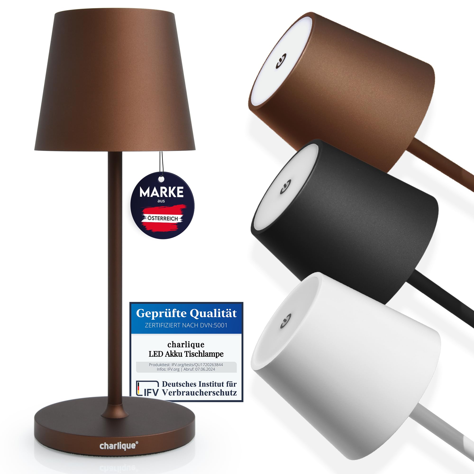 charlique® Dinner Light mini - Rechargeable LED Table lamp in Brown | Cordless, Portable and Battery Powered USB lamp for Living Room or as Bedside lamp | up to 48 h Operating time — image 1