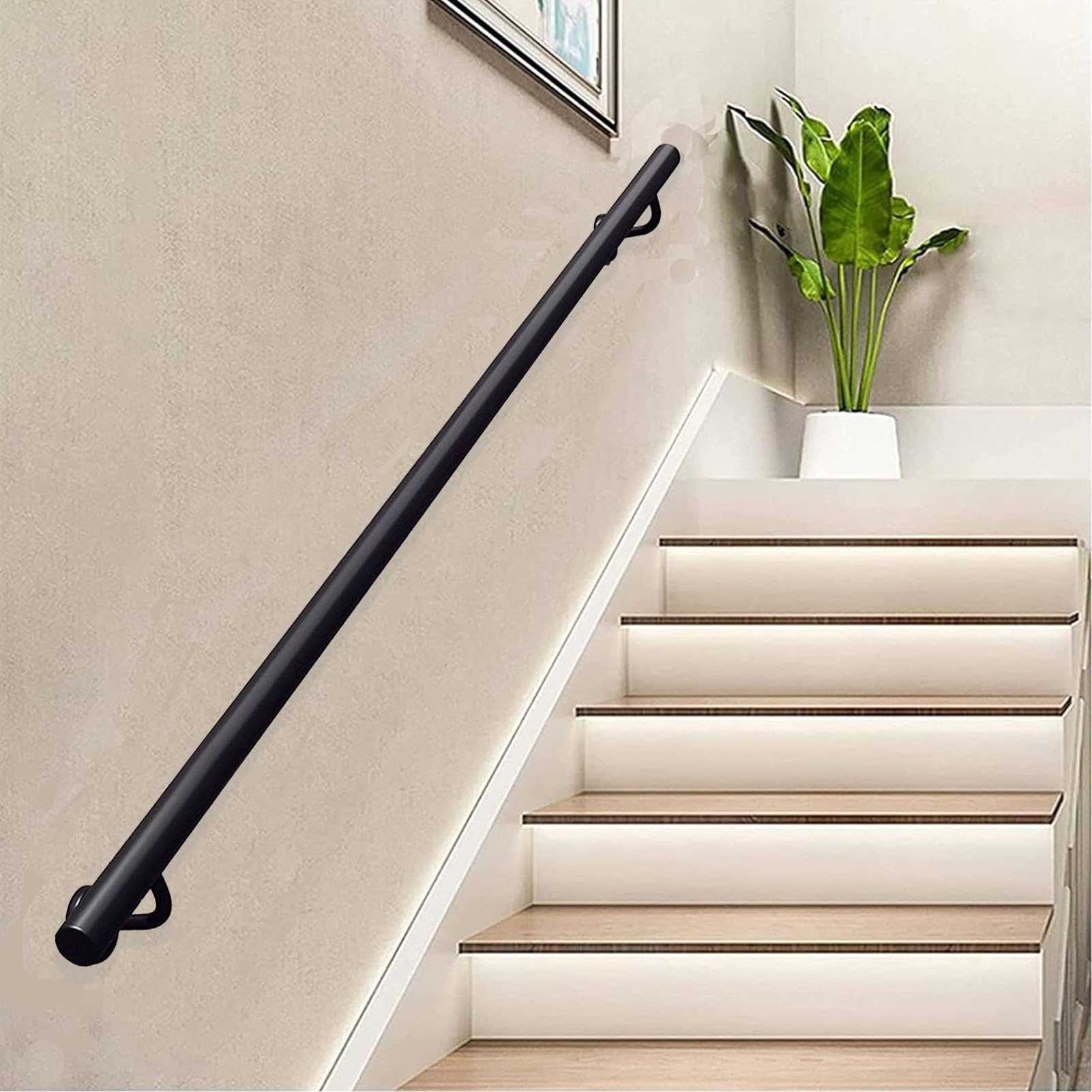 Rampe d'escalier intérieure et extérieure noire 480cm pour porche