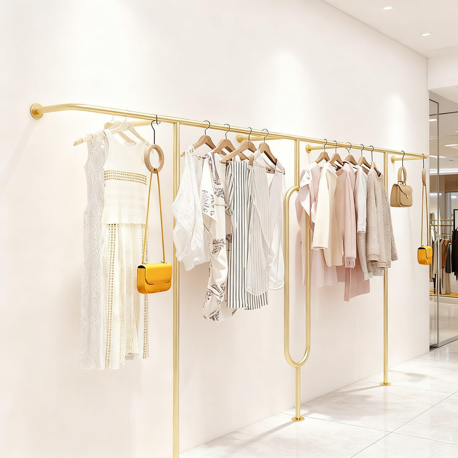 Perchero de pared industrial para tienda de ropa y hogar moderno