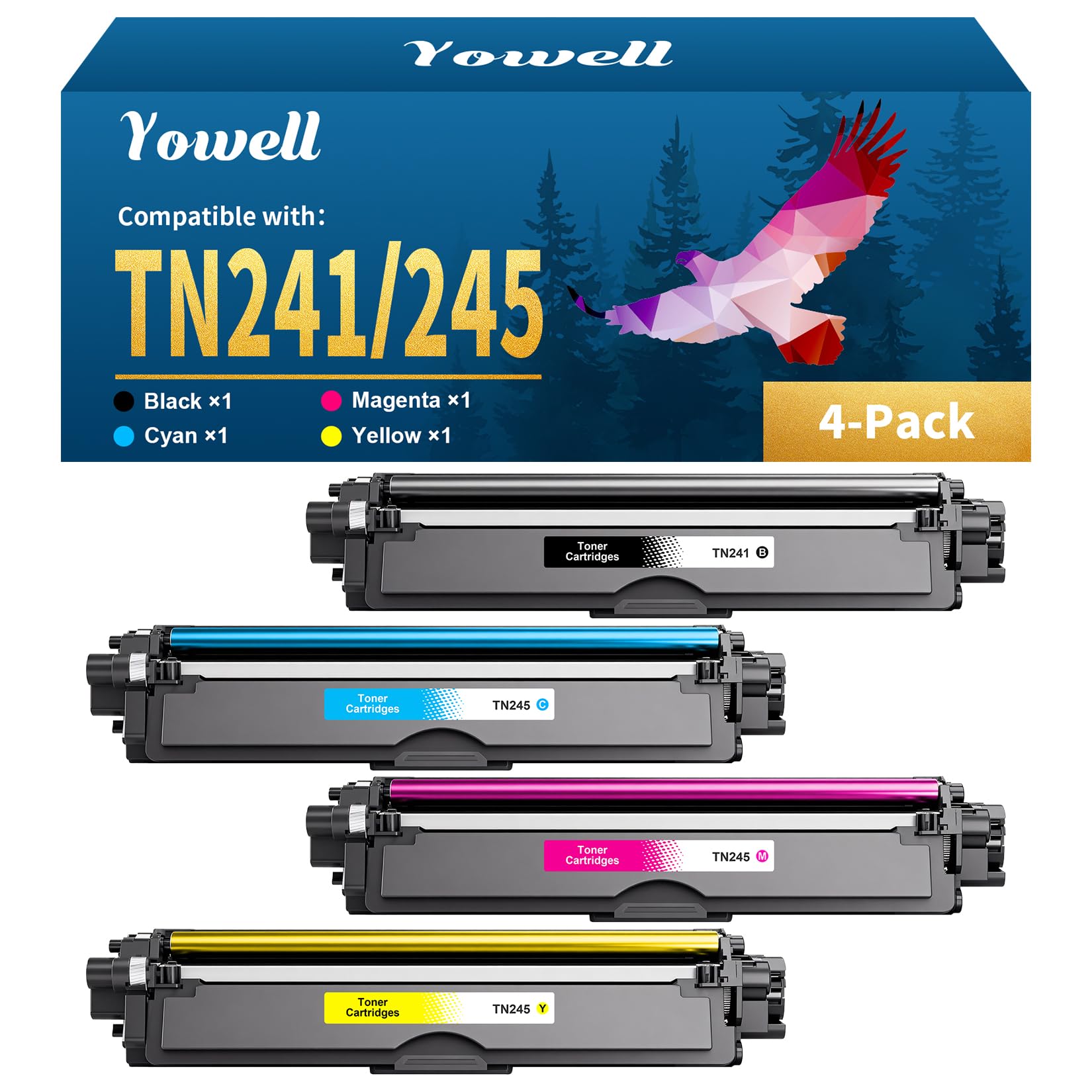 Yowell TN245 TN241 Toner Kompatibel für Brother MFC 9332CDW Toner für Brother TN-241 TN-245 DCP-9022CDW DCP-9020CDW DCP-9017CDW MFC-9142CDN MFC-9342CDW HL-3142CDW HL-3140CW HL-3152CDW (4er-Pack)