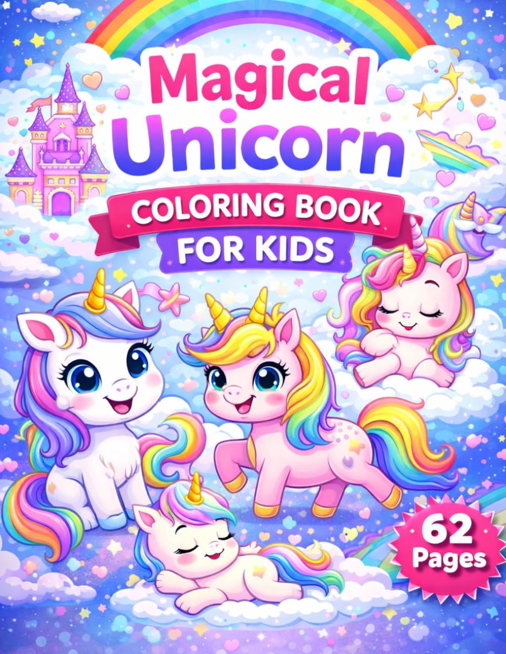 Magical Unicorn Coloring Book: Fun & Easy Coloring Book for Kids Ages 3-6 | Cute Unicorns, Rainbows & Fantasy Pages