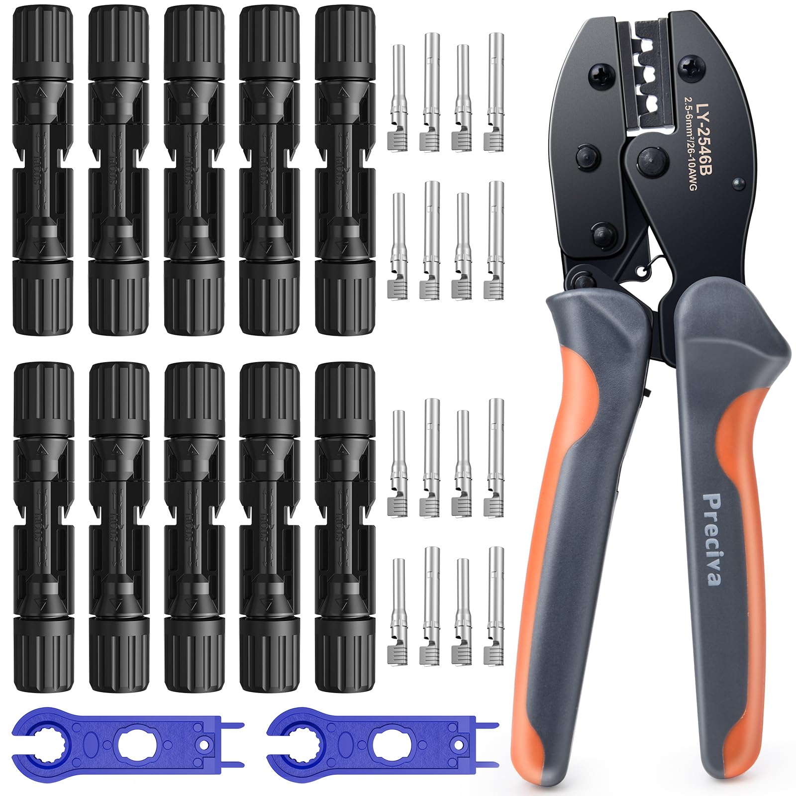 Crimpzange Solarstecker Set - Preciva Crimpzange mit 10 Stk. Solarpanel Kabelstecker und Schraubenschlüssel für 2.5/4.0/6.0mm²