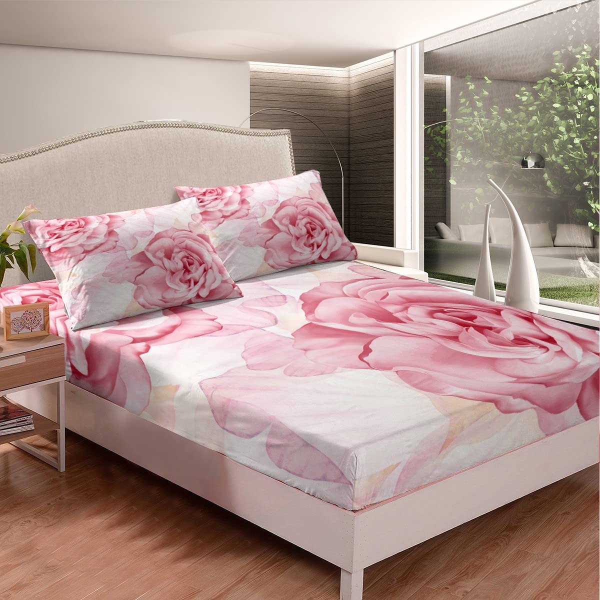 Set Lenzuola Con Stampa Floreale 3D Rosa – Microfibra Morbida, Lenzuolo Con Angoli E Federe, Ideale Per Camere Da Letto Romantiche E Kids