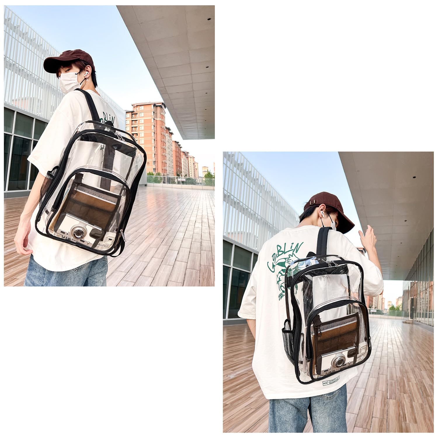 Sac a Dos Transparent,Sac Impermeable Sac à Main Unisexe Sac à Dos D'école PVC,Sac de Sport Transparent pour Travail Collège les Voyages