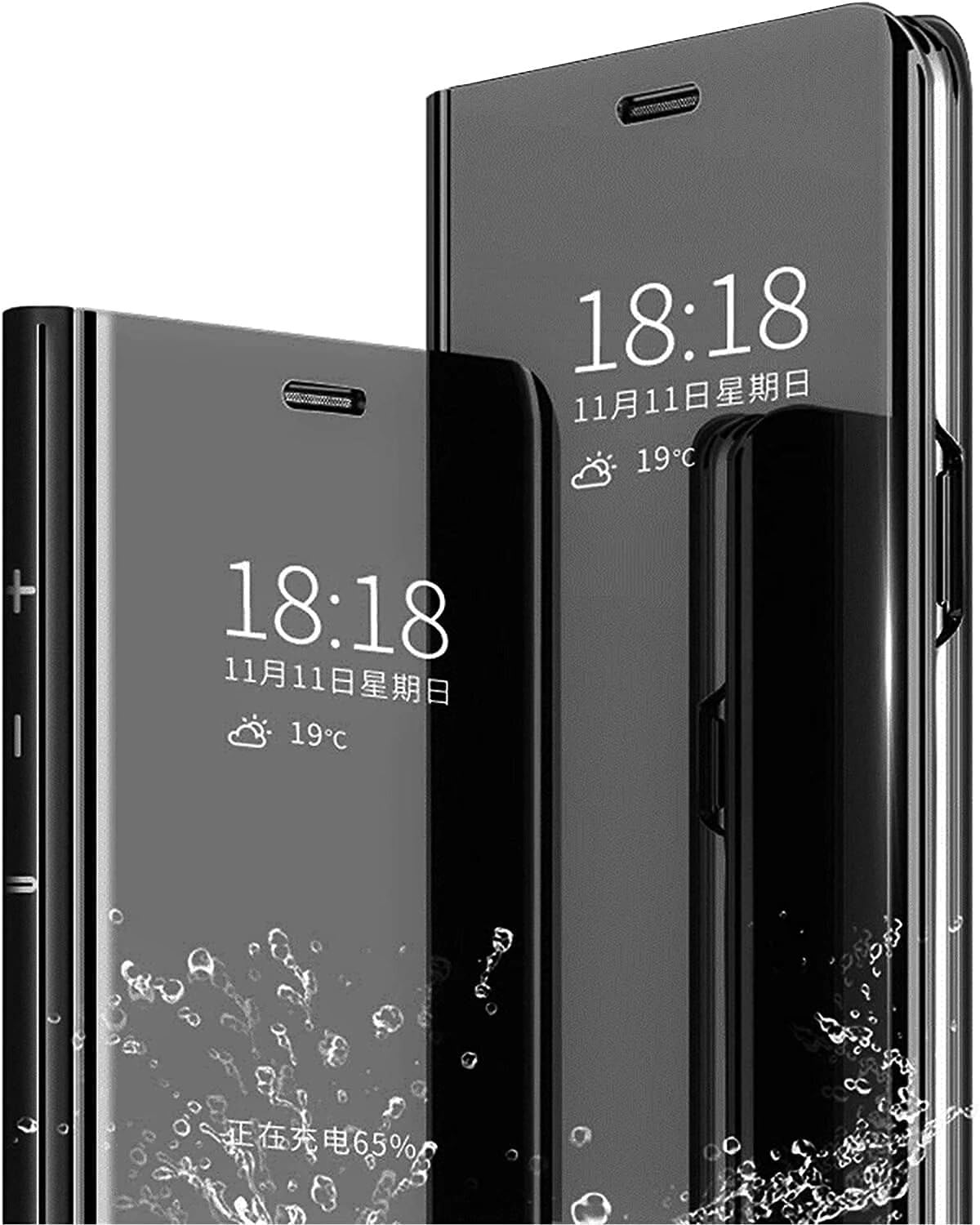 SEIAIYG Case for Xiaomi 14T Pro, Ultra Slim Clear View Standing Cover Flip Case Mirror Plating Holder for Xiaomi 14T Pro (Black)