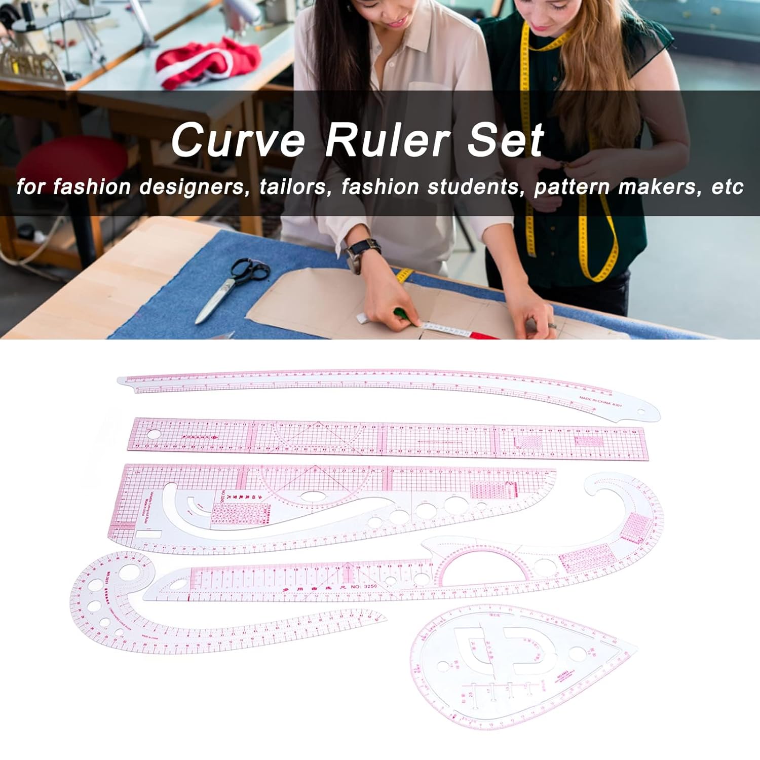 7Pcs Sewing Ruler Set, Clear Plastic Sewing Pattern Making Ruler, French Curve Fabric Ruler for Pattern Maker, Sewing Templates