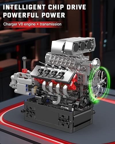 Miniatura 2 de Mould King Kit de modelo de motor V8 10225 que funciona construye tu propio motor STEM V8 con transmisión, kit de motor de coche de 8 cilindros para