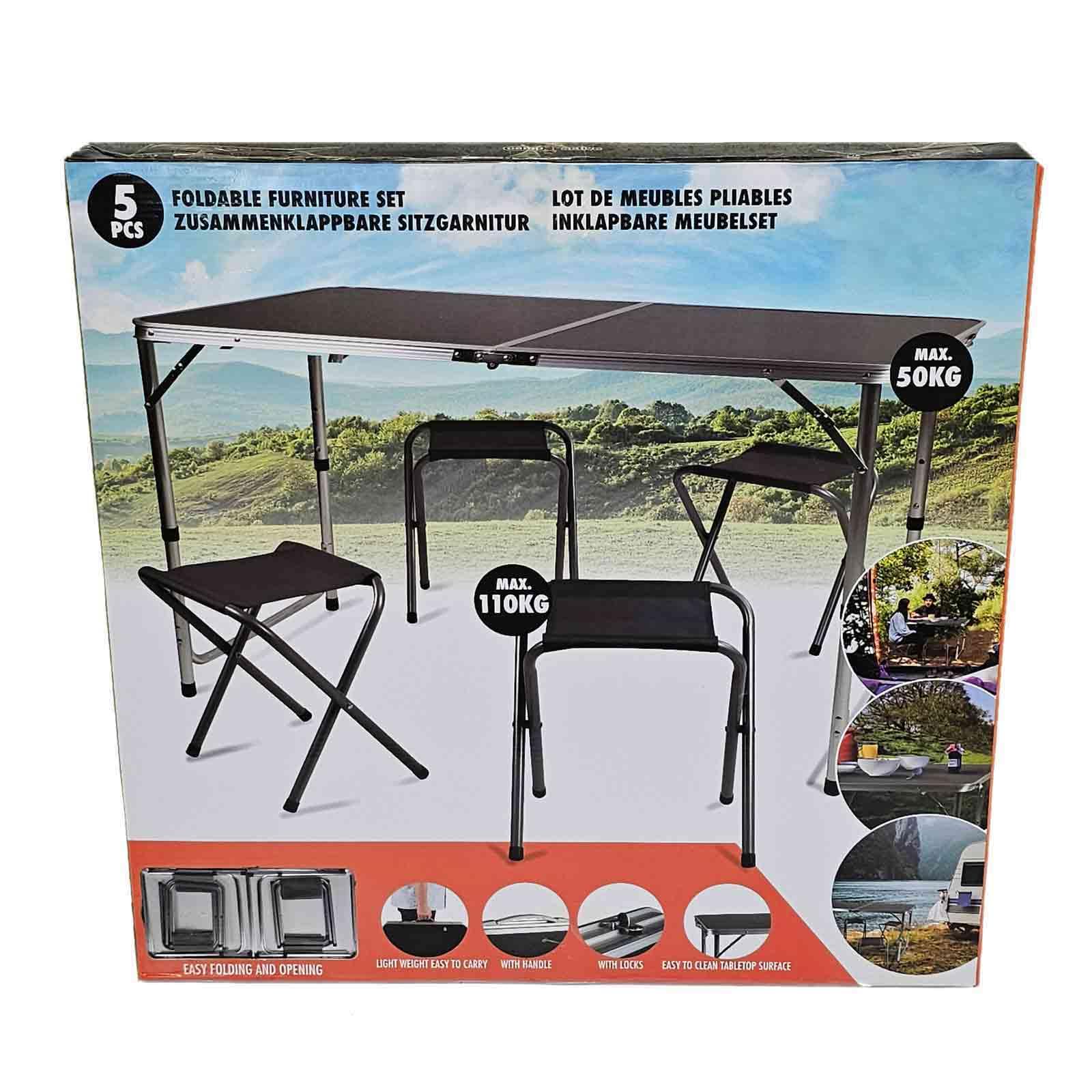 Camping-Sitzgarnitur - klappbar (4 Hocker & 1 Tisch)