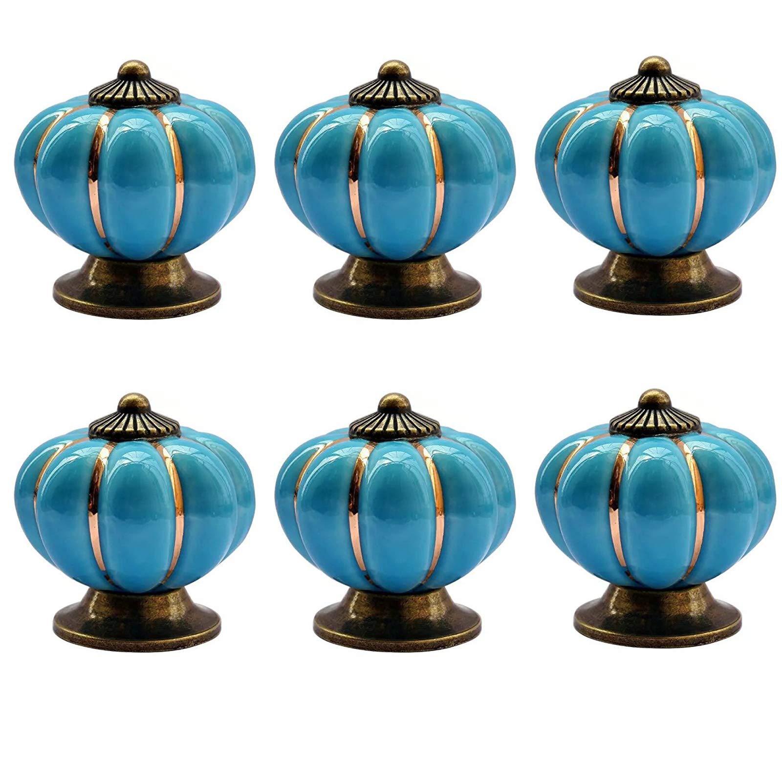 Fbshop(Tm) Blue 6Pcs 40Mm Vintage Style Lovely Pumpkin Ceramic Door Knob Cute Handle Pull For Cupboard/Cabinet/Dresser/Bookcase/Cloakroom/Bathroom/Kitchen/Home Decor