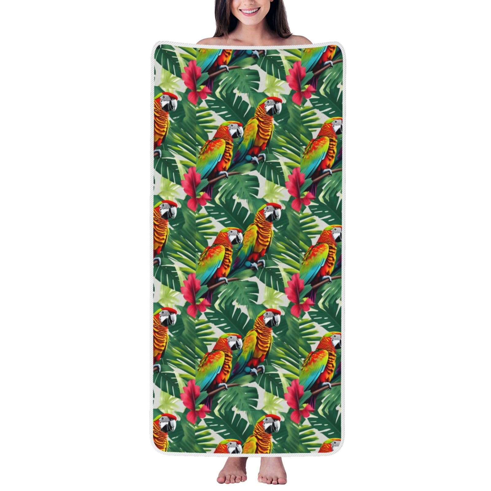 KPXXAQT Tropical Flower Leaf Parrot Print Coral Velvet Bath Towel Soft Absorbent Towels Home Vacation Or Summer Gifting