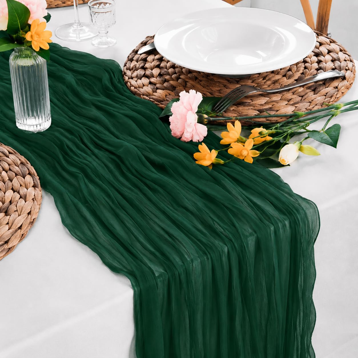 Sevenpers Cheesecloth Table Runner Forest Green 90x300cm(35"x118") — image 1