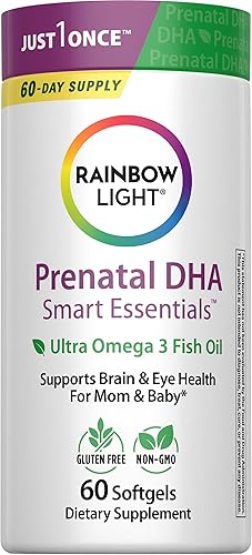 Rainbow Light Prenatal DHA Smart Essentials ácidos grasos omega-3 fácil de digerir 60 cápsulas blandas el paquete puede variar