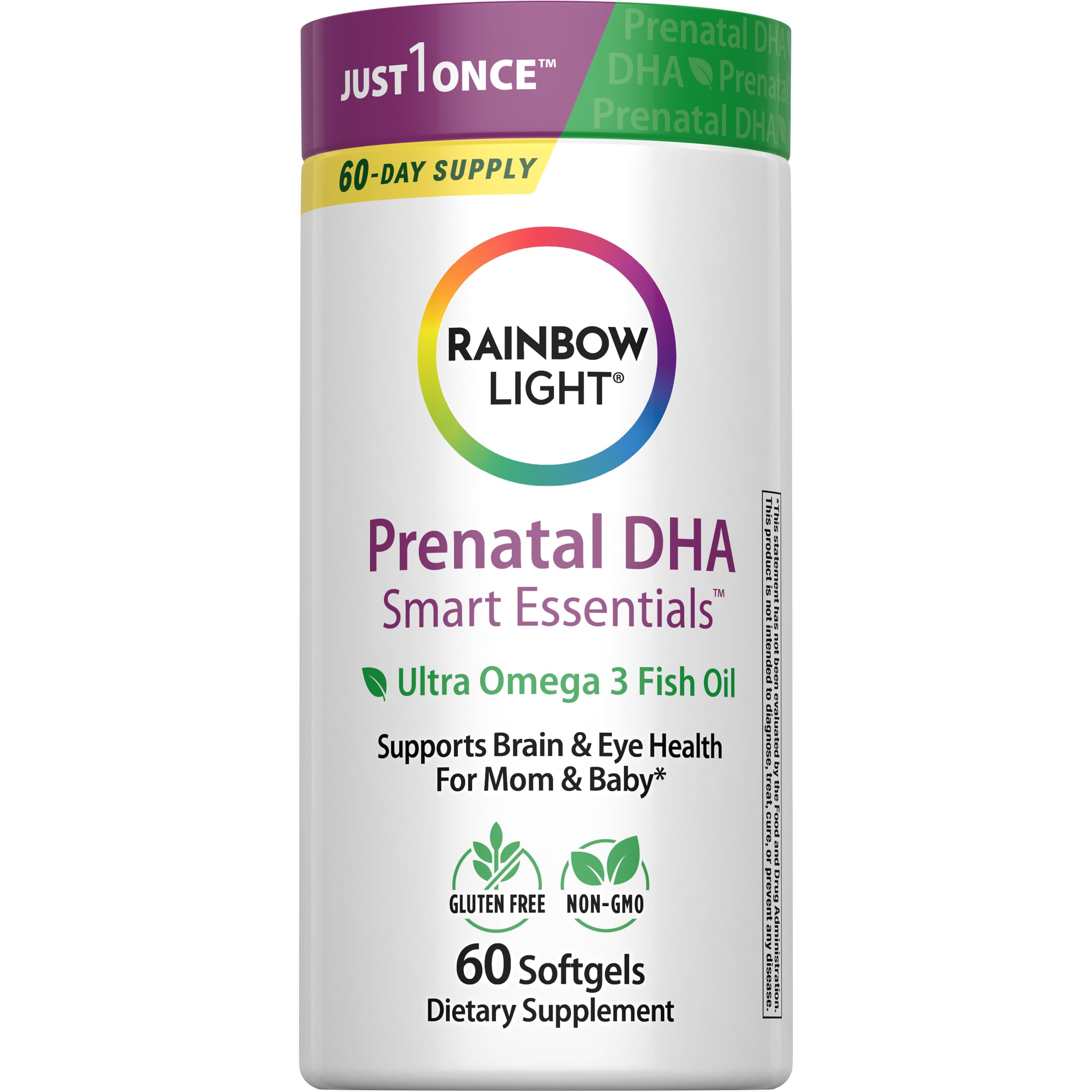 Rainbow Light Prenatal Vitamin, Omega-3 Fatty Acids & Prenatal DHA, Multivitamin for Women, Gluten Free, Promotes Baby's Brain Development & Eye Health, Easy To Digest, 60 Softgels