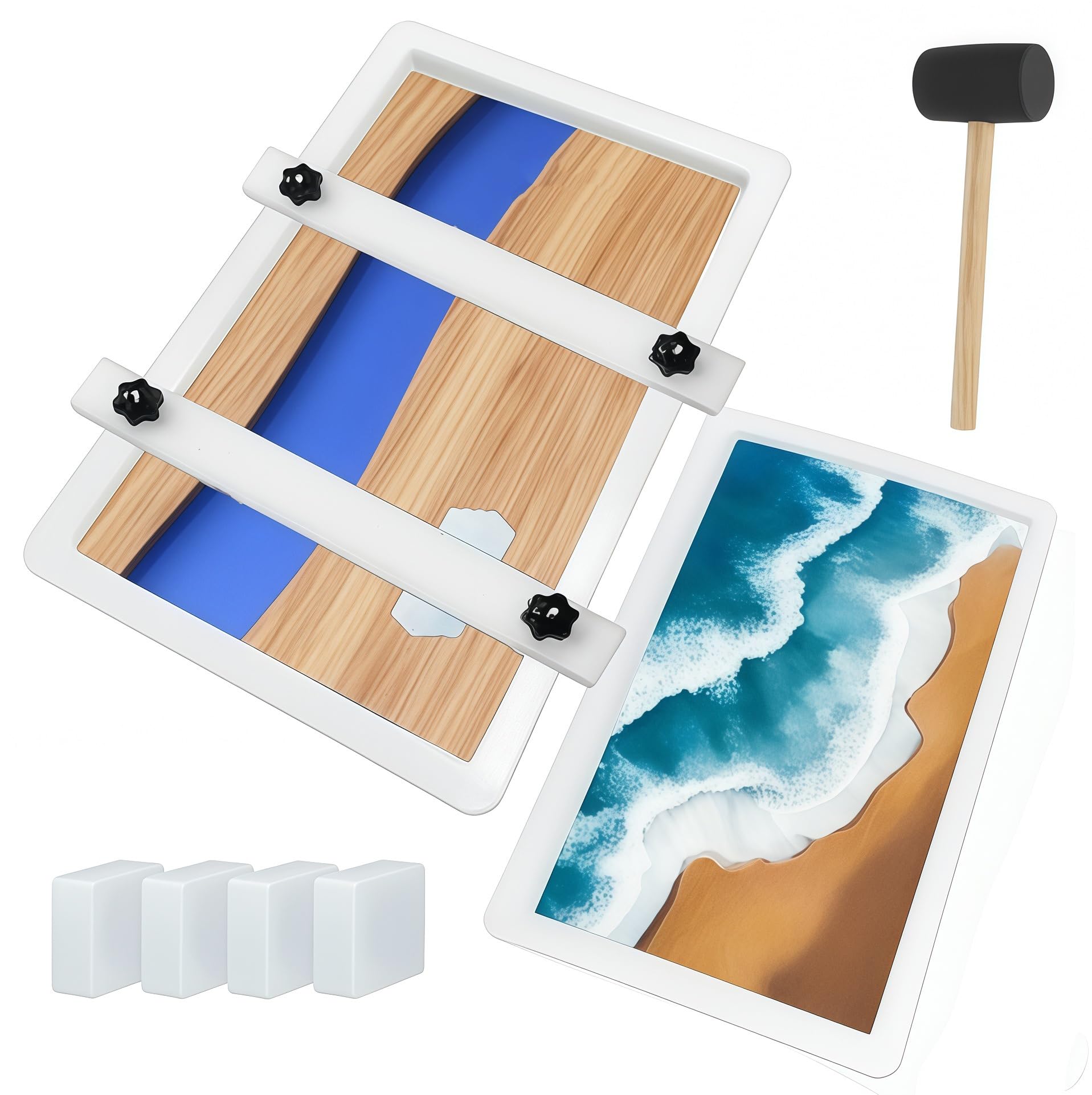 2Pcs Extra Large Reusable Epoxy Mold with Clamping System 23x11x3 inches 15.7x9.8 inches Rectangles Epoxy Resin Molds for River Table, Coffee Side Table, Cutting Board, Charcuterie Board, Art Panel