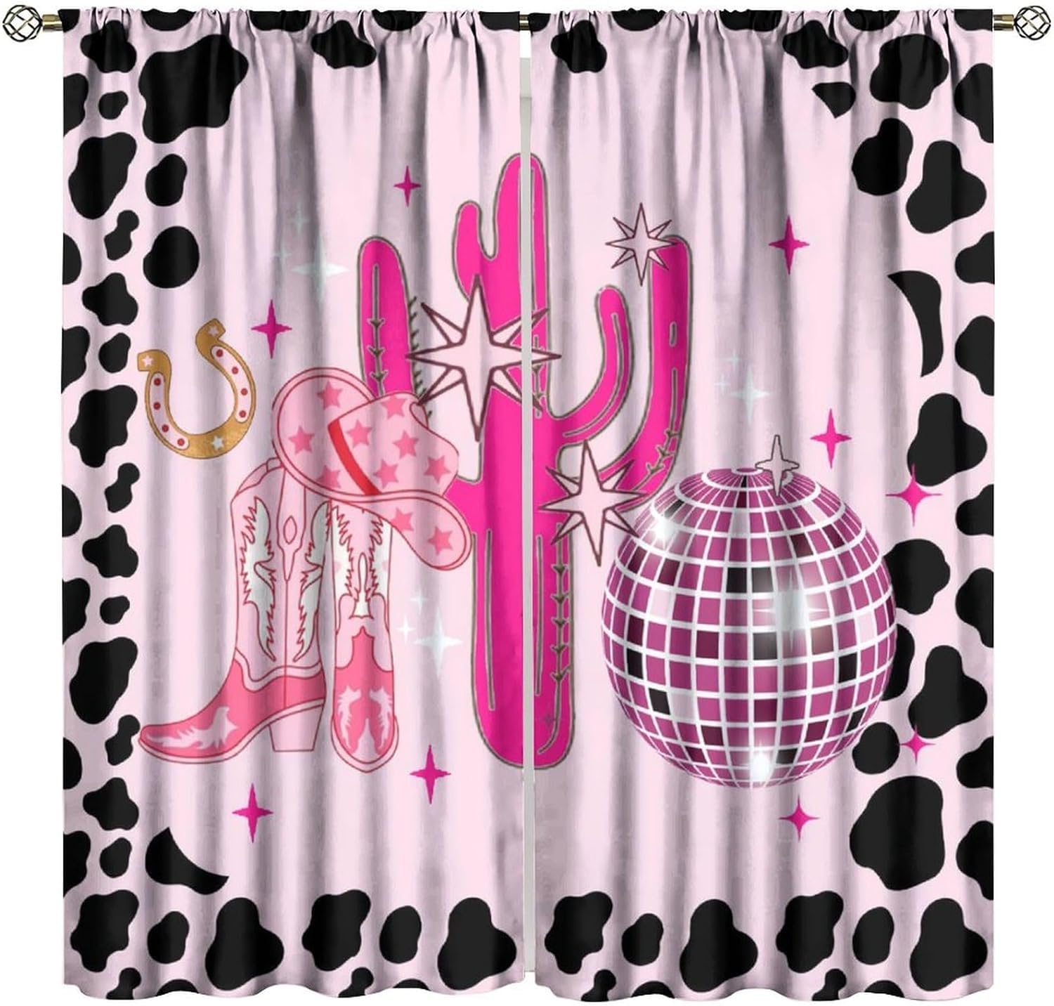 BenYaSong Western Cowgirl Blackout Window Curtain,Kids Pink and Black Farmhouse for Home Kitchen Restaurant Decoration Window Curtain 2Panel 63" W X