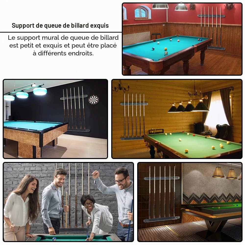 2 PCS Support de Queue de Billard en Bois et Plastique 39cm Support Billard Lisser Pratique Porte Queues 6 Trous Anticasse avec 4 Vis pour Club House Salle Familiale Salle de Billard Bar