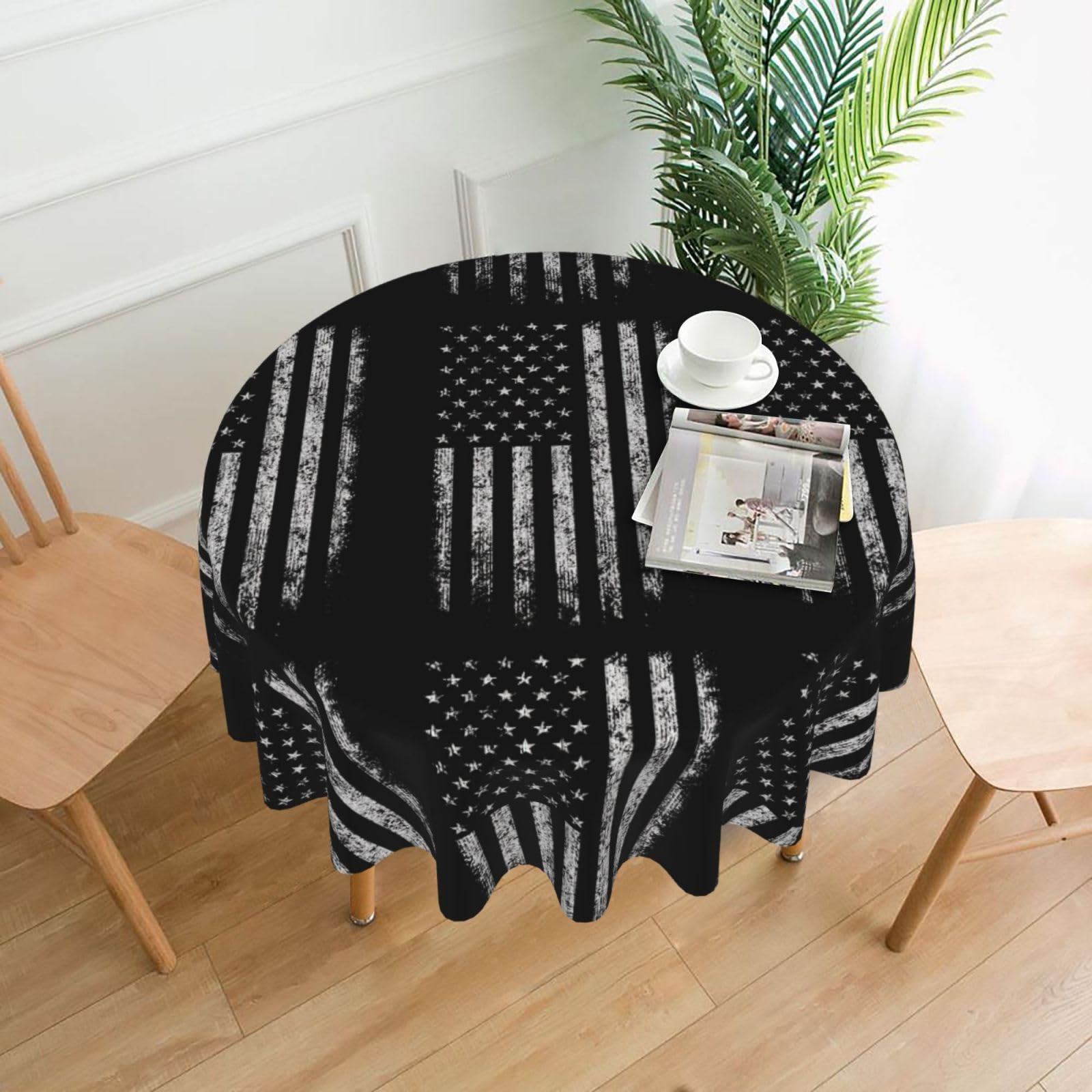 OKFSTY American Camouflage Print Round Tablecloth 60in for Wedding Elegant Polyester Cover for Party Reception Festive Dinner
