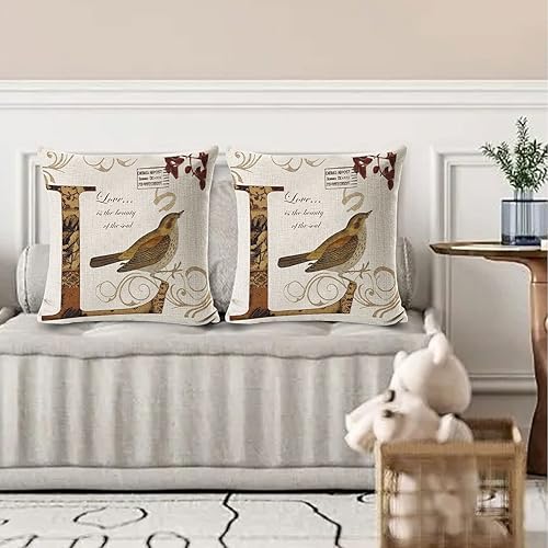 Miniatura 4 de Fundas de almohada otoñales con diseño de pájaros de amor, Halloween, sofá, dormitorio, exterior, letras del alfabeto, 18 x 18 pulgadas, funda