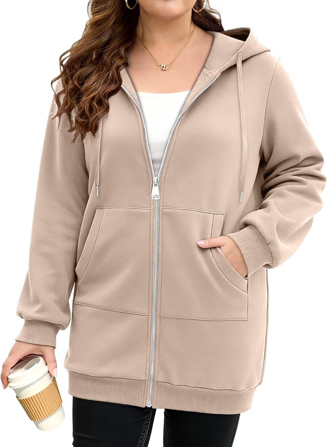 StunShow Womens Plus Size Hoodies Zip Up Oversized Y2k Drawstring Sweatshirt Casual 2025 Fleece Jacket with Pocket - Image 3