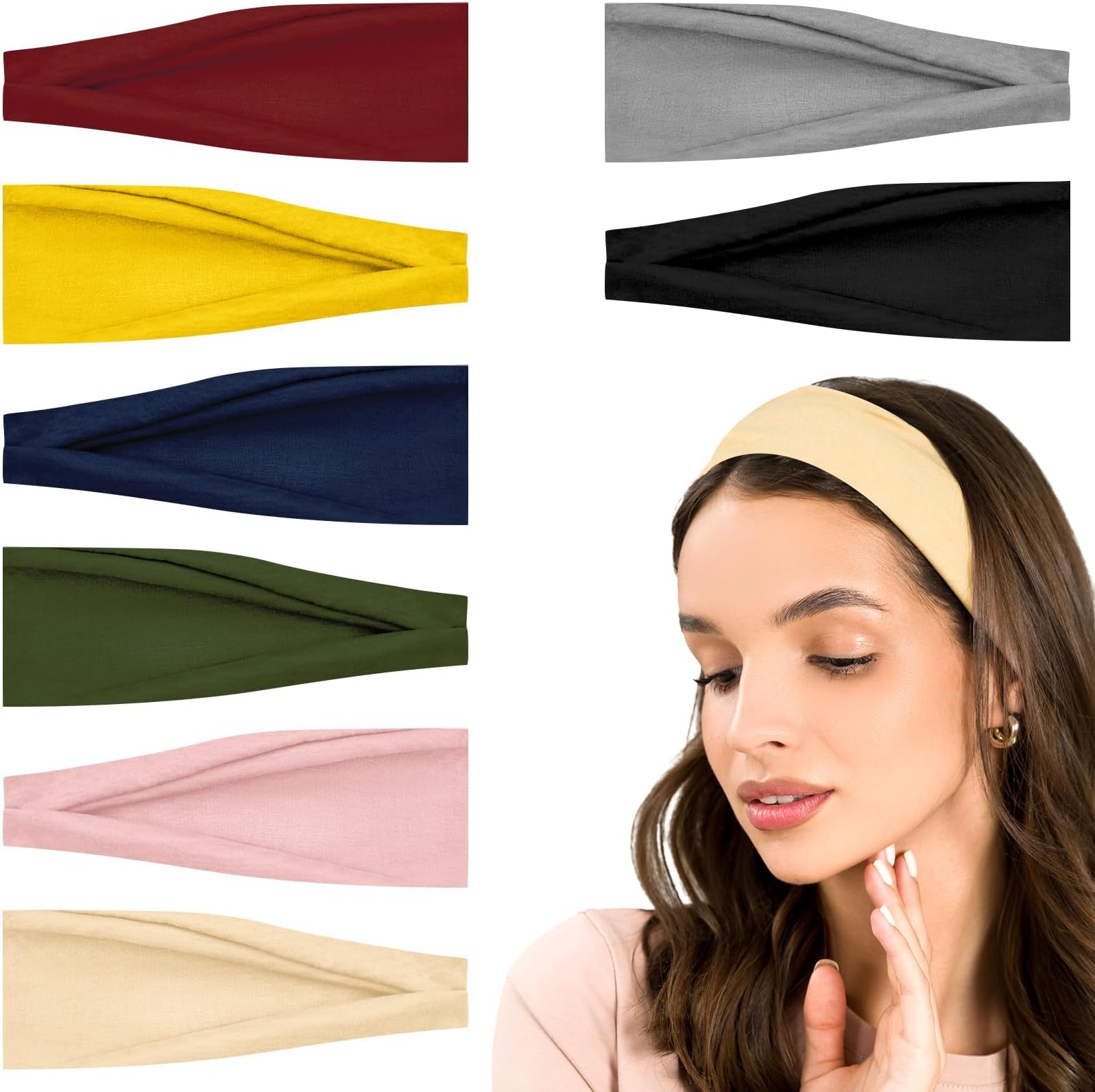 8 Pcs Headbands for Women, Fashion Head Bands, Soft Cotton Cloth Stretchy Headbands for Makeup Workout Yoga Running(Multicoloured)
