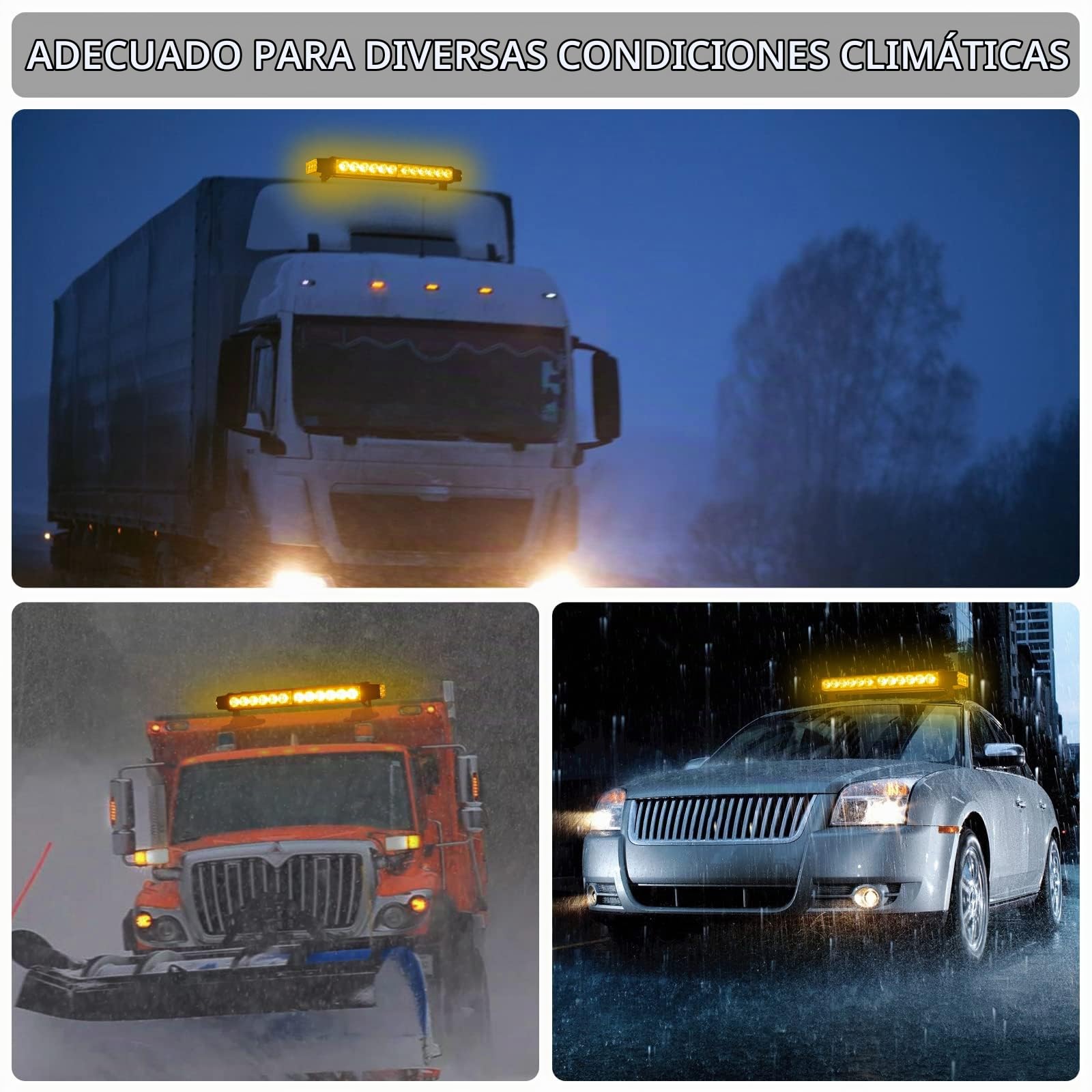 Justech 30LEDs Luz de Emergencia para Automóvil 30W 7 Patrones de Flash Luz Estroboscópica Luz de Advertencia de Techo Ámbar IP65 Impermeable con 5M Cable para 12V 24V Vehículo Remolque Camión