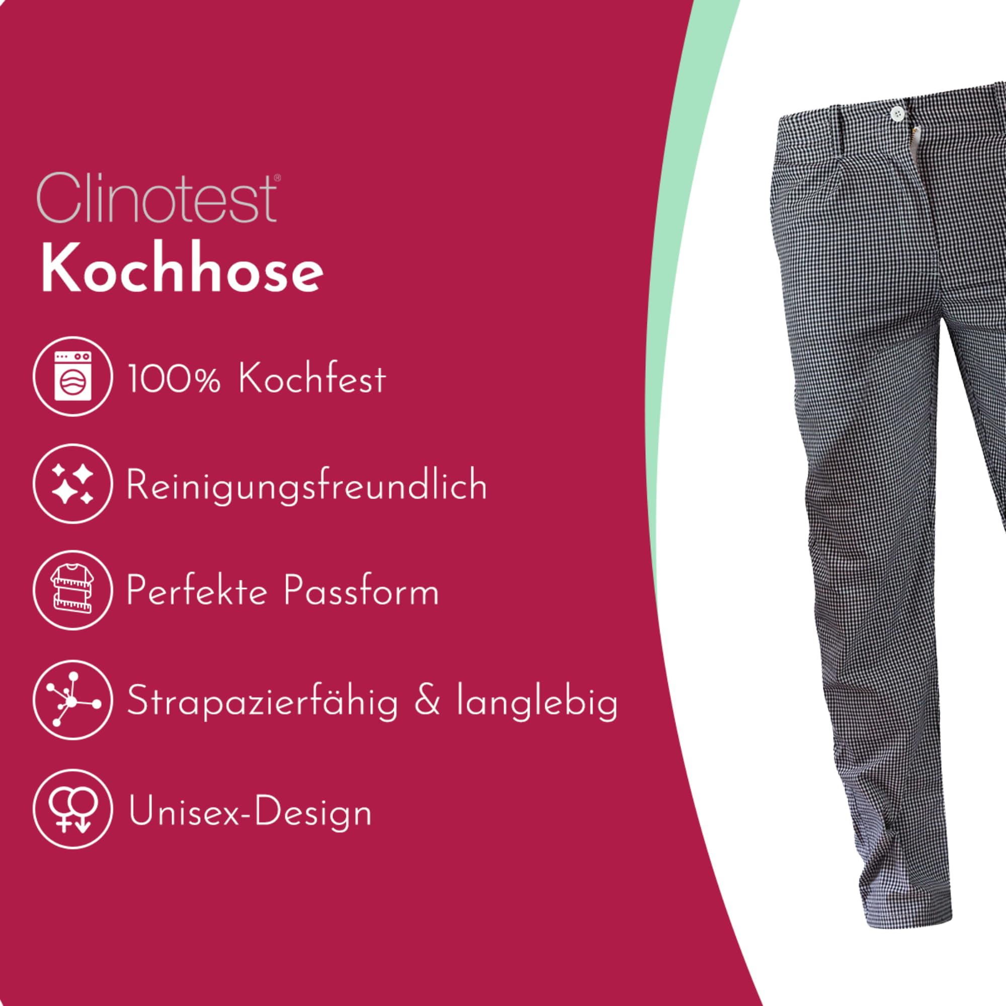 Clinotest Kochset aus Kochjacke & Kochhose Unisex – Profi-Kochbekleidung für Damen & Herren – Waschbar bis 95°C – Atmungsaktiv & robust – individuell auswählbare Größe und Farbe
