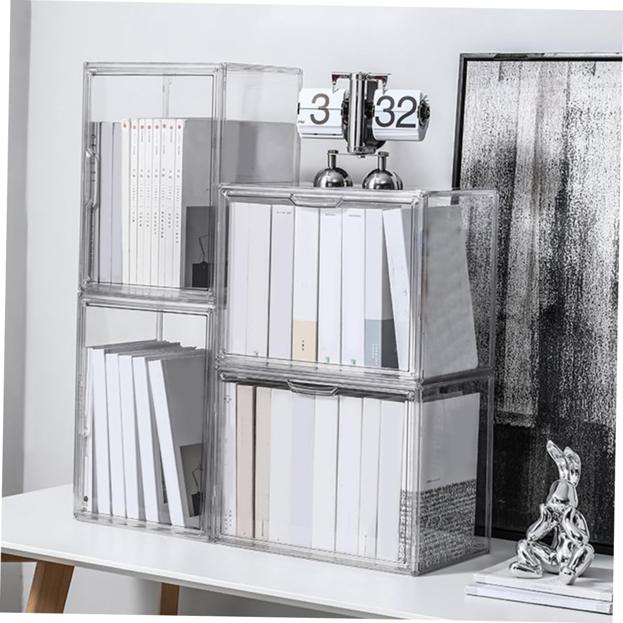 DOITOOL Caja de Almacenaje Transparente de Plástico para Libros Diseño Simple y Apilable, Organizador Práctico para Dormitorio y Sala de Estar