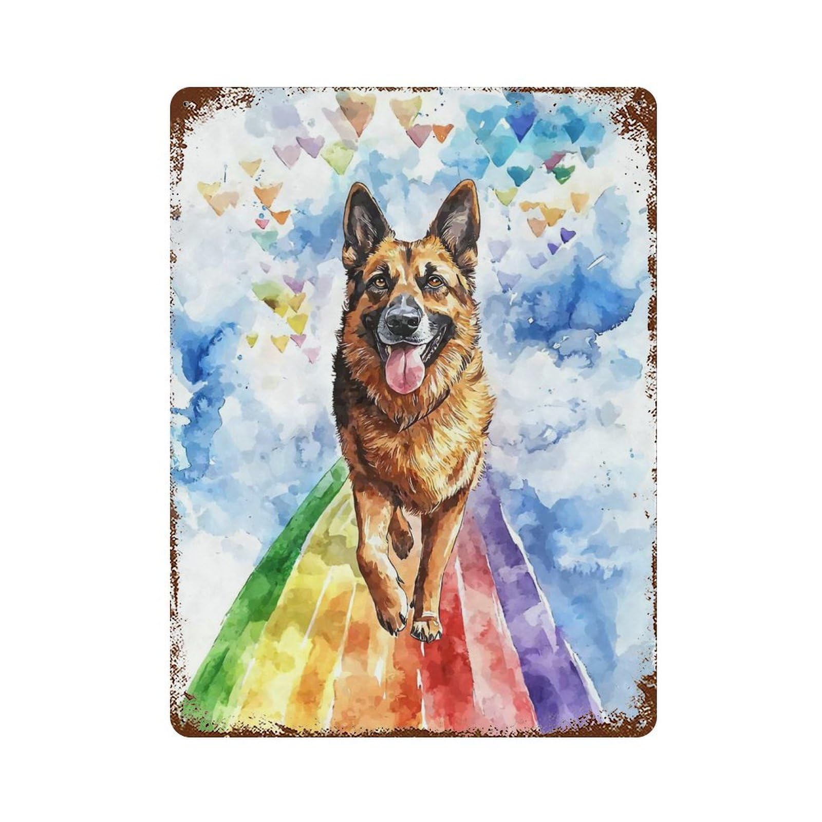 German Shepherd Rainbow Bridge Retro Metal Sign 15.7"x11.8", Vintage Wall Decor for Garage, Pub Or Kitchen