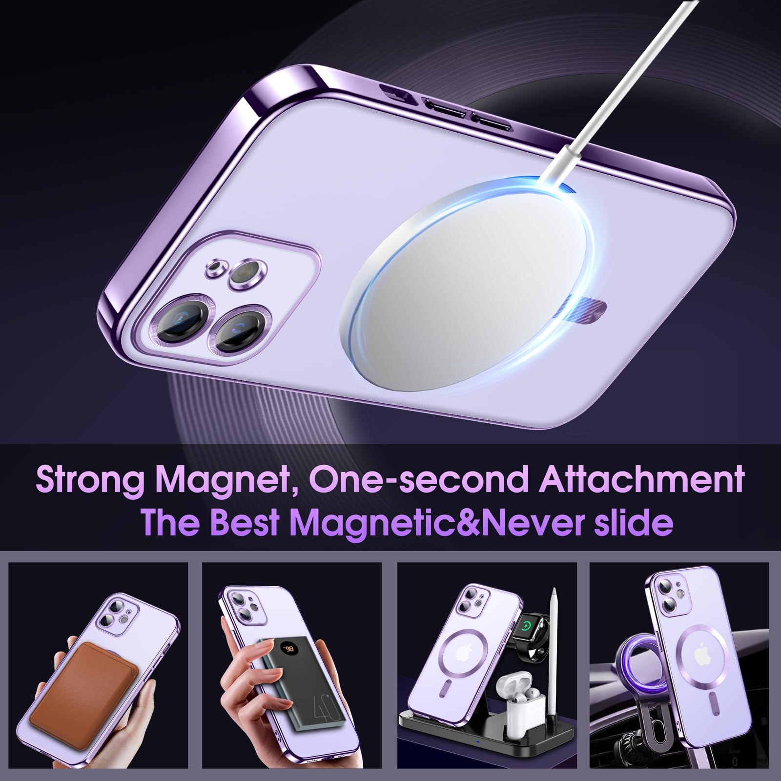 Alihtte Custodia compatibile con iPhone 12, custodia protettiva con protezione della fotocamera e ultra sottile, antiurto, antigraffio, in silicone, supporto magnetico da auto a 360 gradi, per iPhone