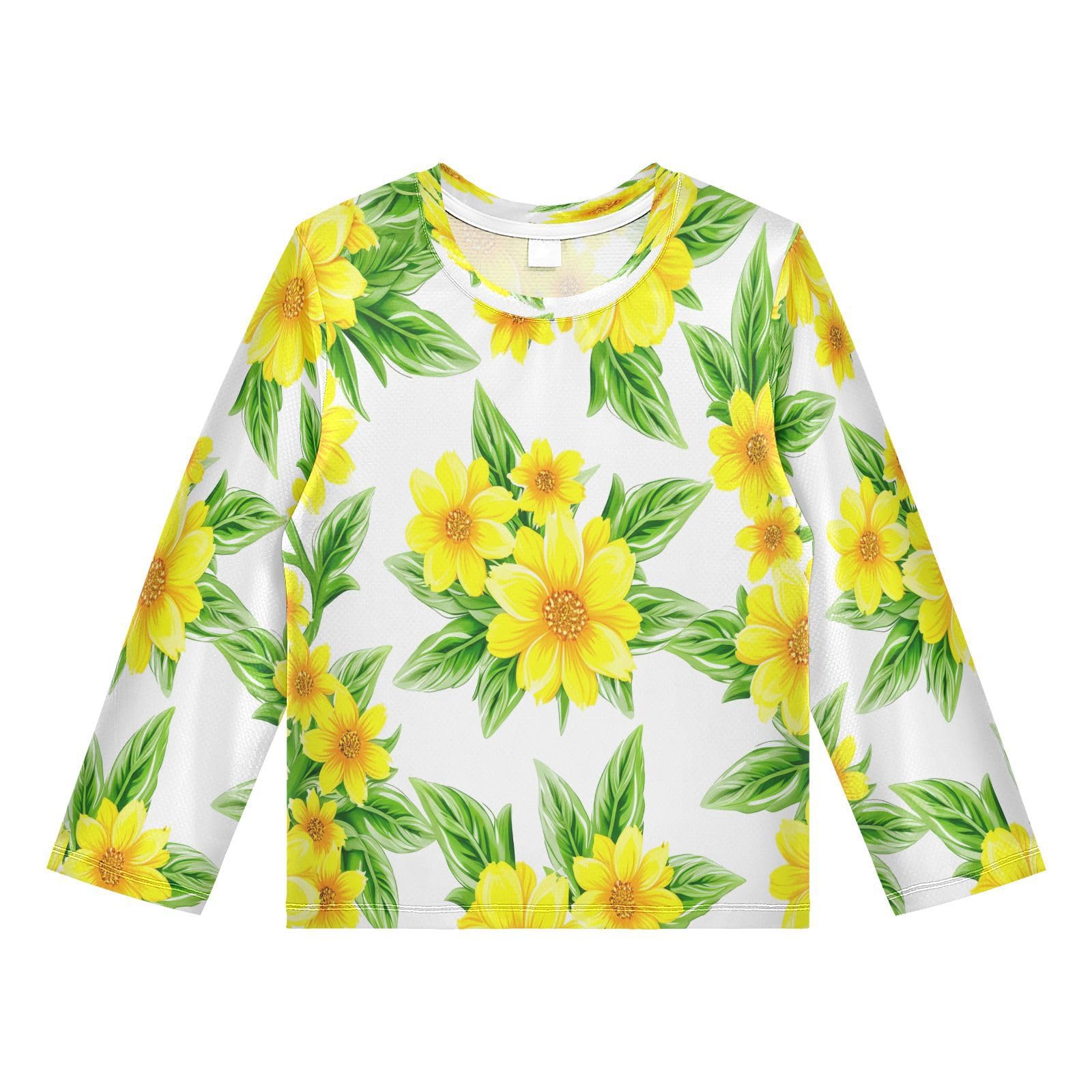 Cosmos Flower Foliage White Boy's Rash Guard Swim Shirt Long Sleeve Sun Shirt for Kids Toddlers UPF50+ 4T