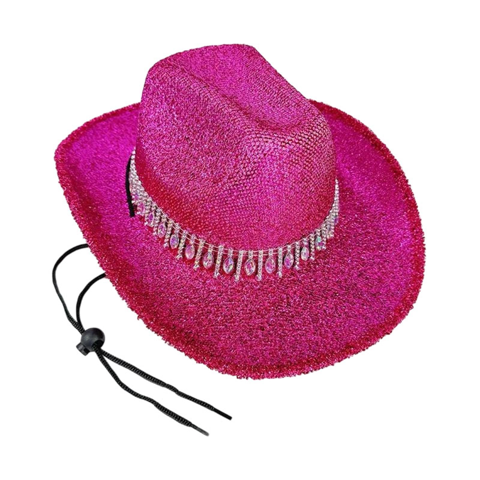 EYRMQWJPC Wide Brim Sun Hat, Women's Rhinestone Cowgirl Summer Western Wide Brim Sun Hat Multicolor(Red)