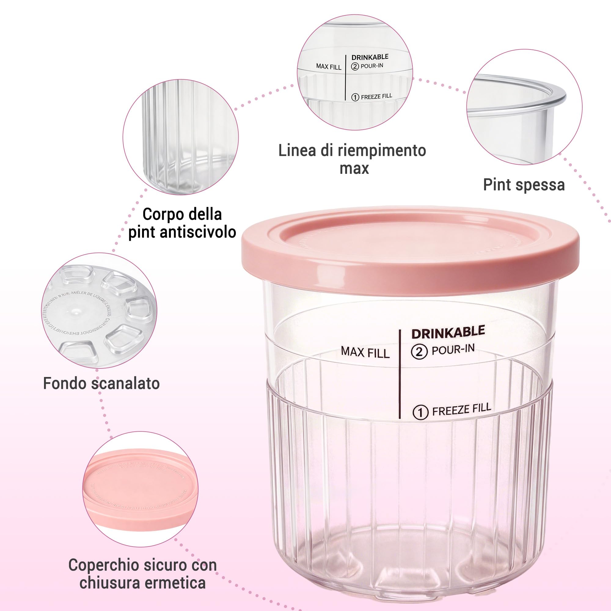4 contenitori per Ninja Creami Deluxe Pints - Accessori per Ninja Creami NC501 serie NC500, senza BPA, compatibile con Ninja Creami Deluxe Pints e coperchi
