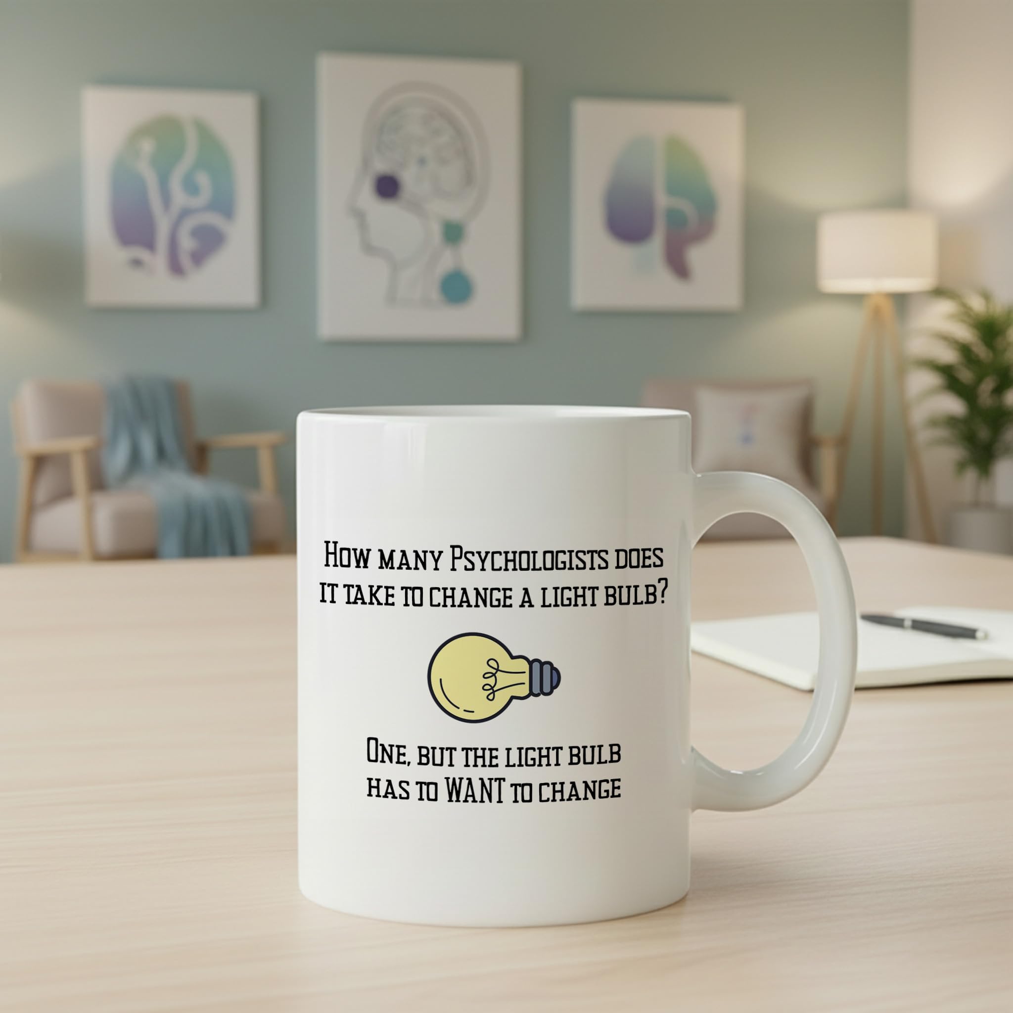 Casitika Psychology Gifts. 11 oz White Ceramic Psychologist Coffee Mug. Funny Psychiatrist or Psychologists Light Bulb Joke.