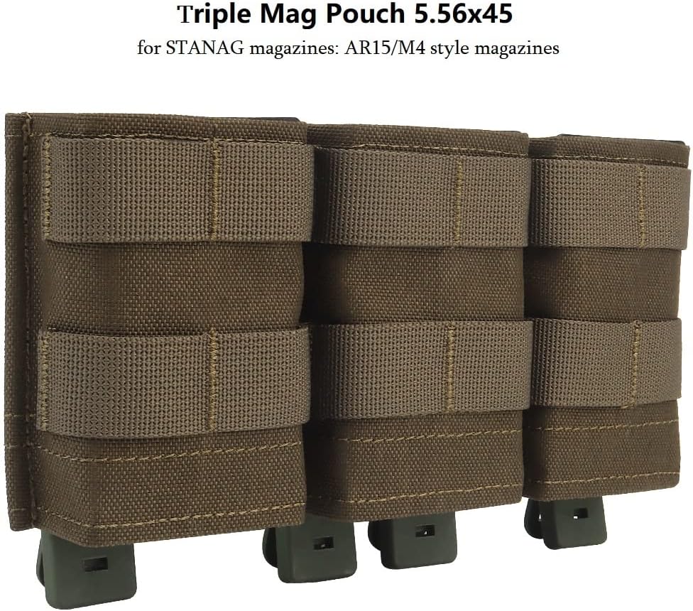 Triple Molle Mag Pouch 5.56 Tactical Open Top M4 M16 Magazine Holder Carrier with Quick Release Magazine Pouch Insert